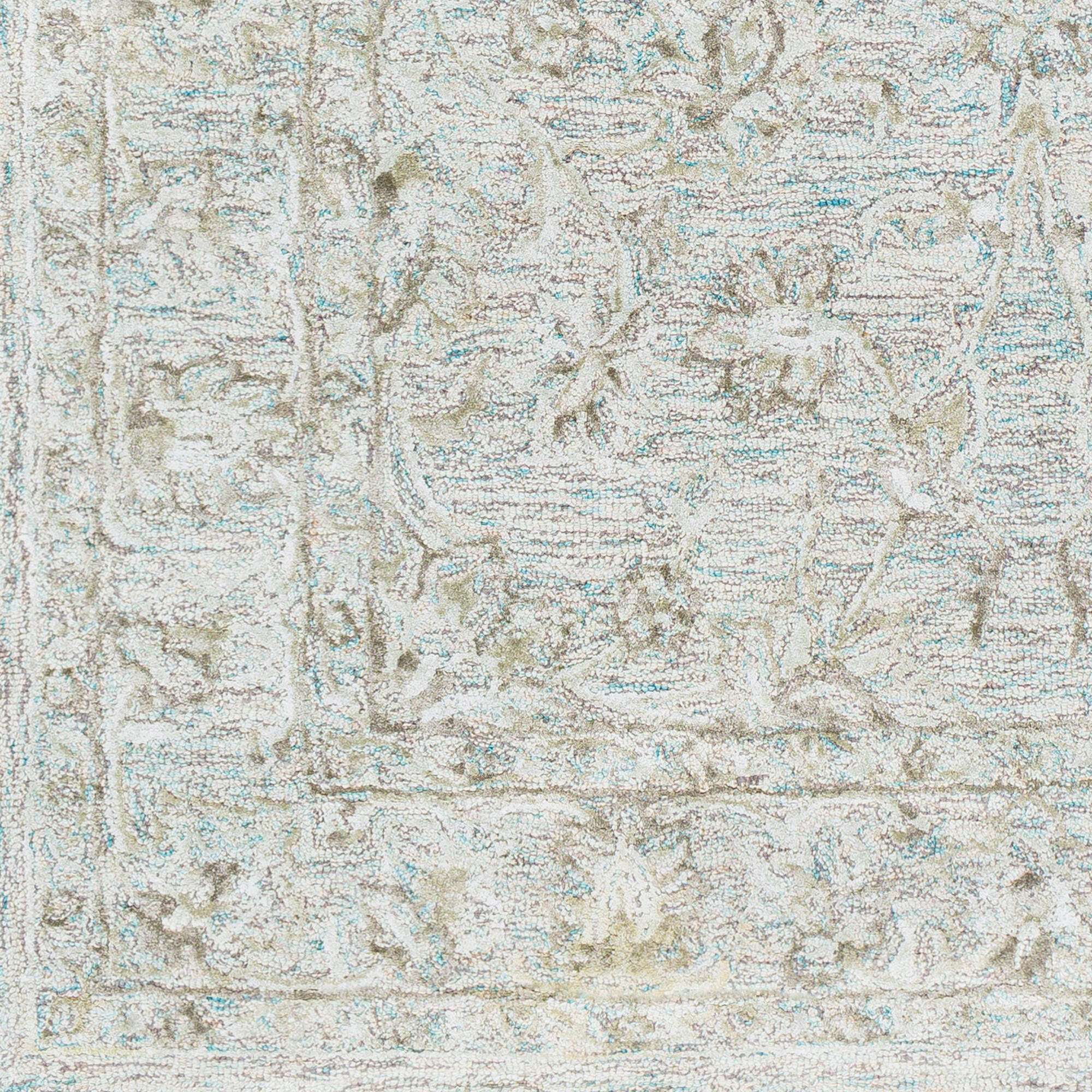 Hand Crafted 7' X 9' Area Rug, Seafoam/Gray/Beige, large