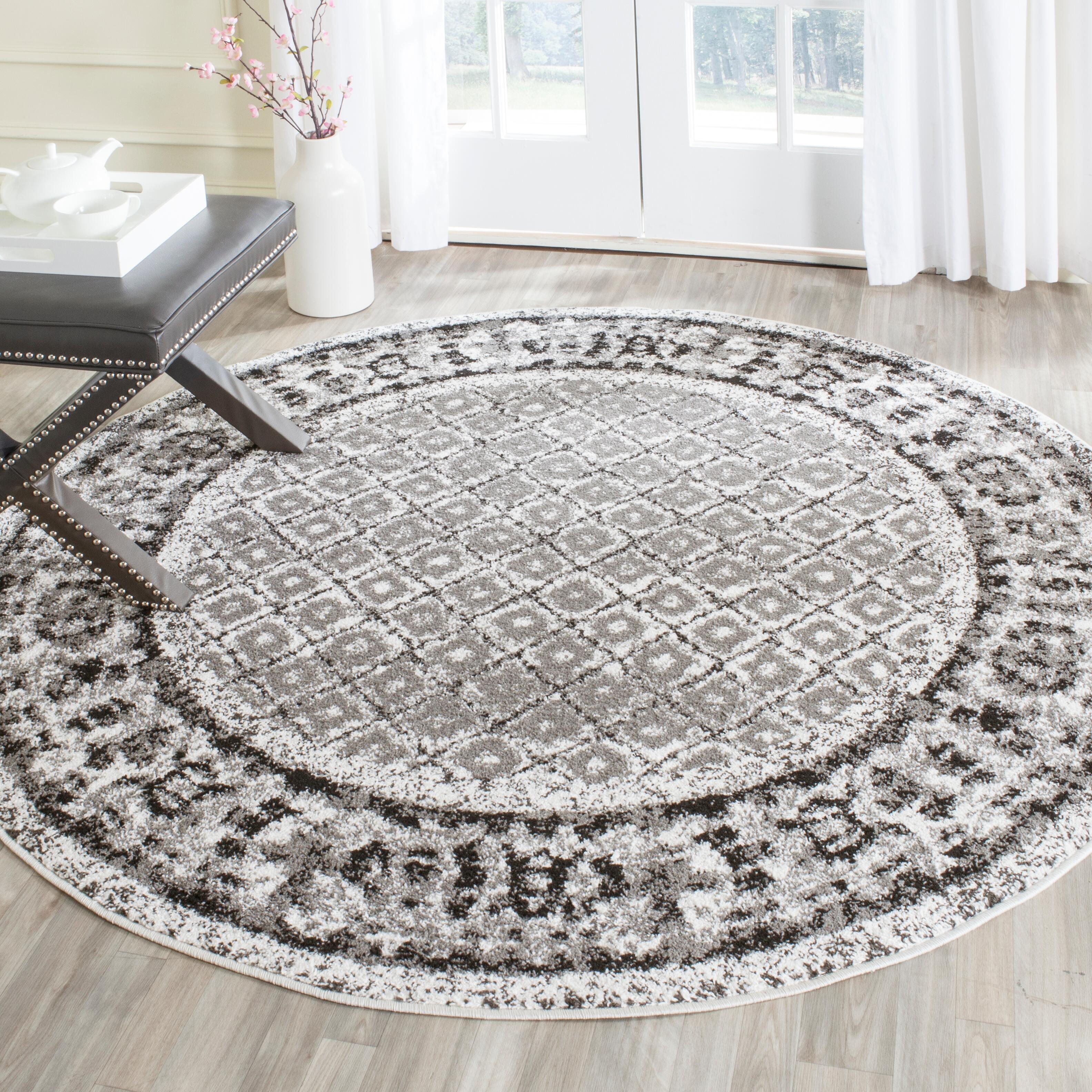 Power Loomed 8' x 8' Round Rug, Gray/White, rollover