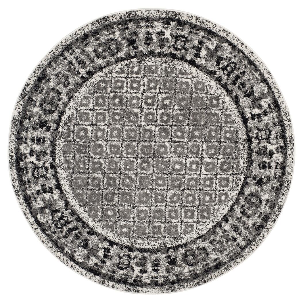 Power Loomed 8' x 8' Round Rug, Gray/White, large