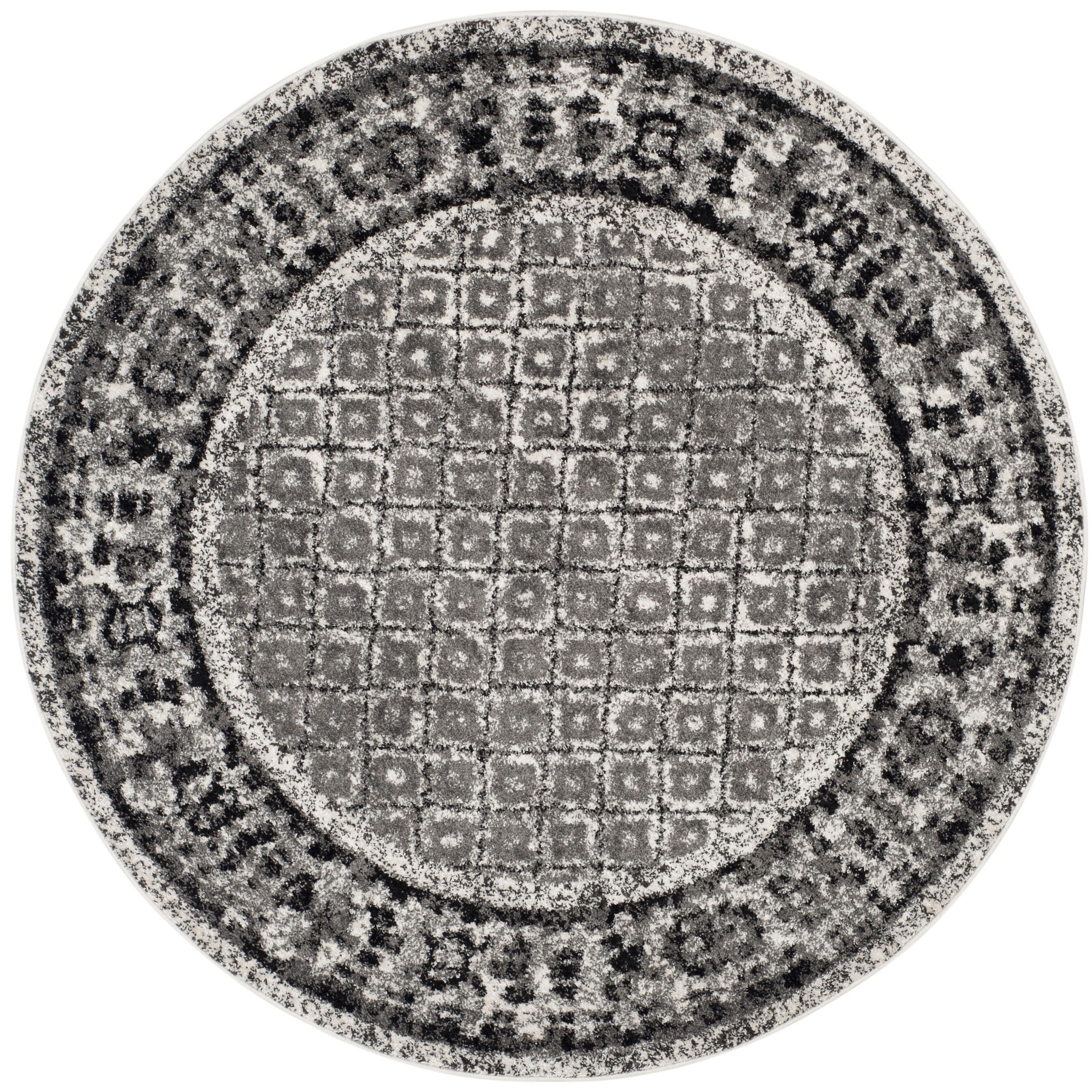 Power Loomed 8' x 8' Round Rug, Gray/White, large