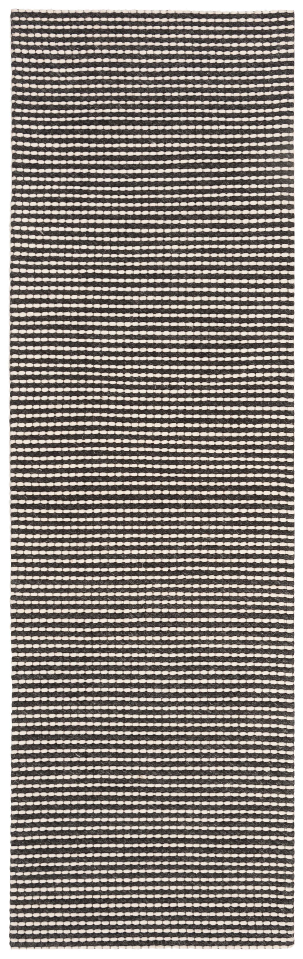 Hand Crafted 2'3" x 8' Runner Rug, Black/Ivory, large