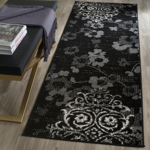 Abstract 2'6" x 8' Runner Rug, Black/Silver, rollover