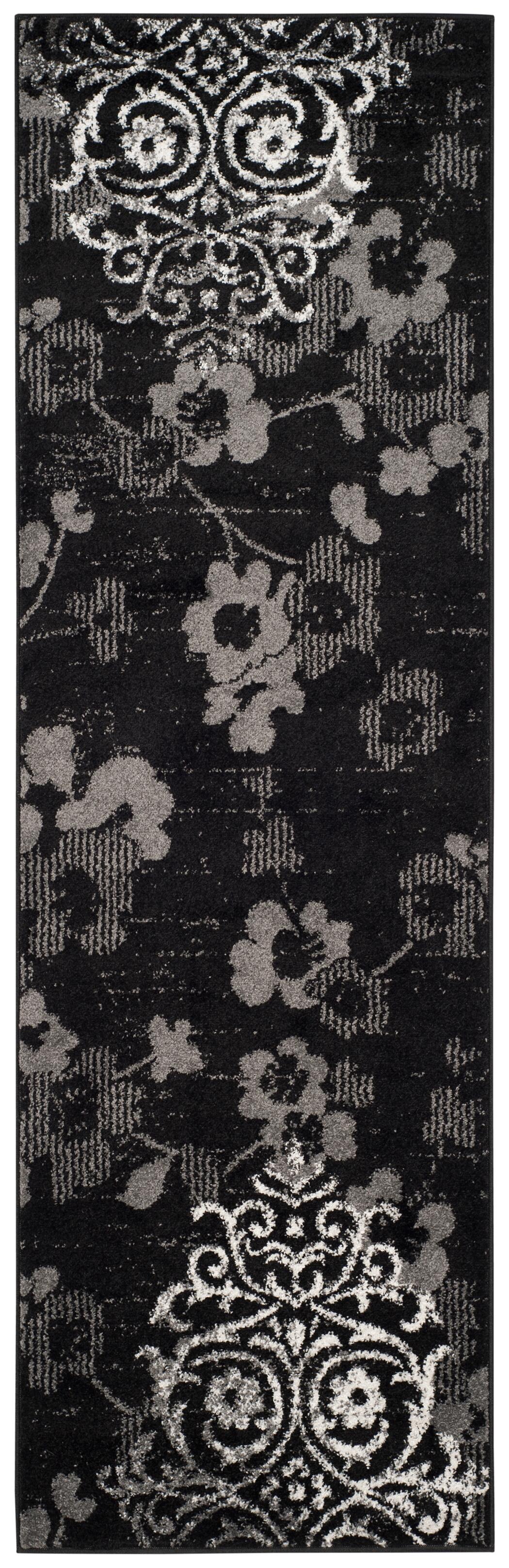 Abstract 2'6" x 8' Runner Rug, Black/Silver, large