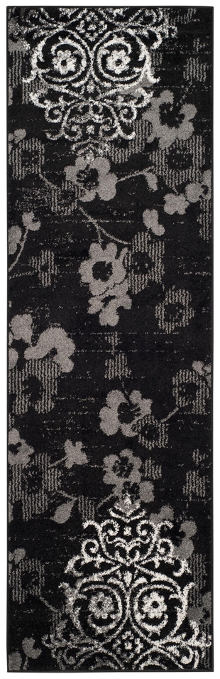 Abstract 2'6" x 8' Runner Rug, Black/Silver, large