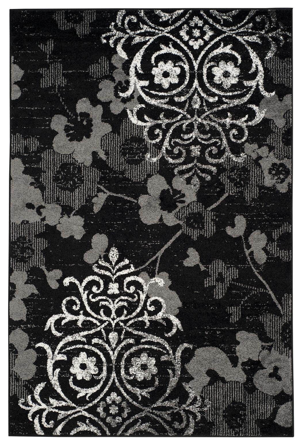 Abstract 6' x 9' Area Rug, Black/Silver, large