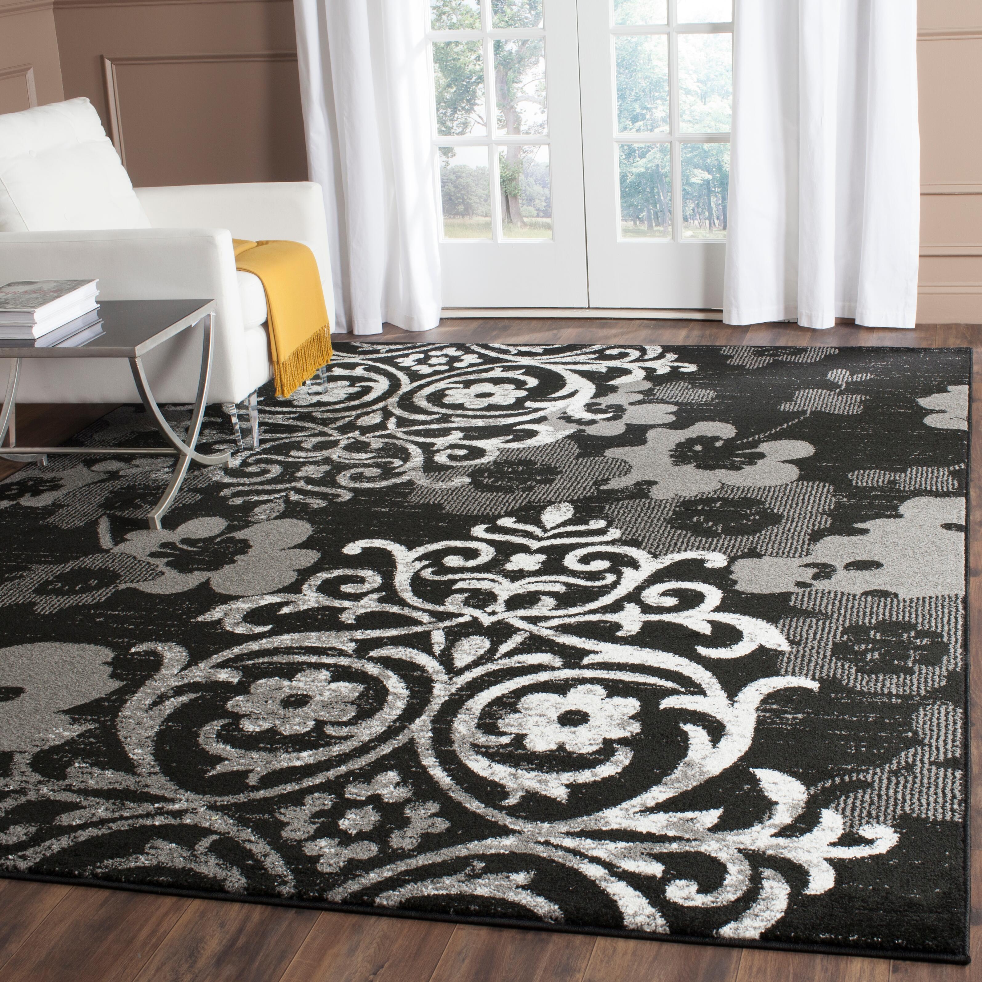 Abstract 8' x 10' Area Rug, Black/Silver, rollover