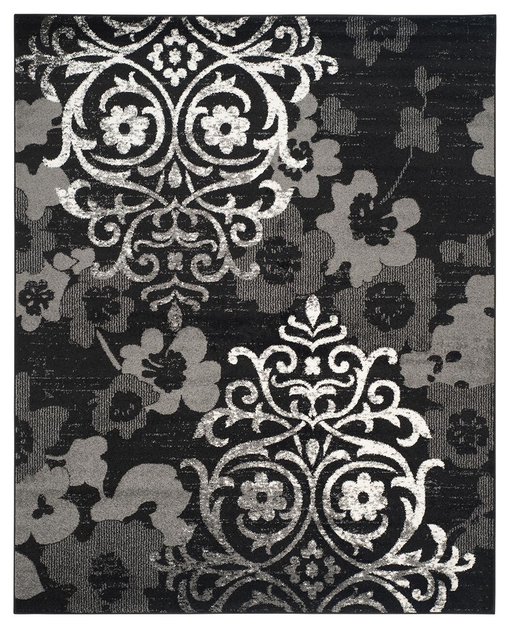 Abstract 8' x 10' Area Rug, Black/Silver, large