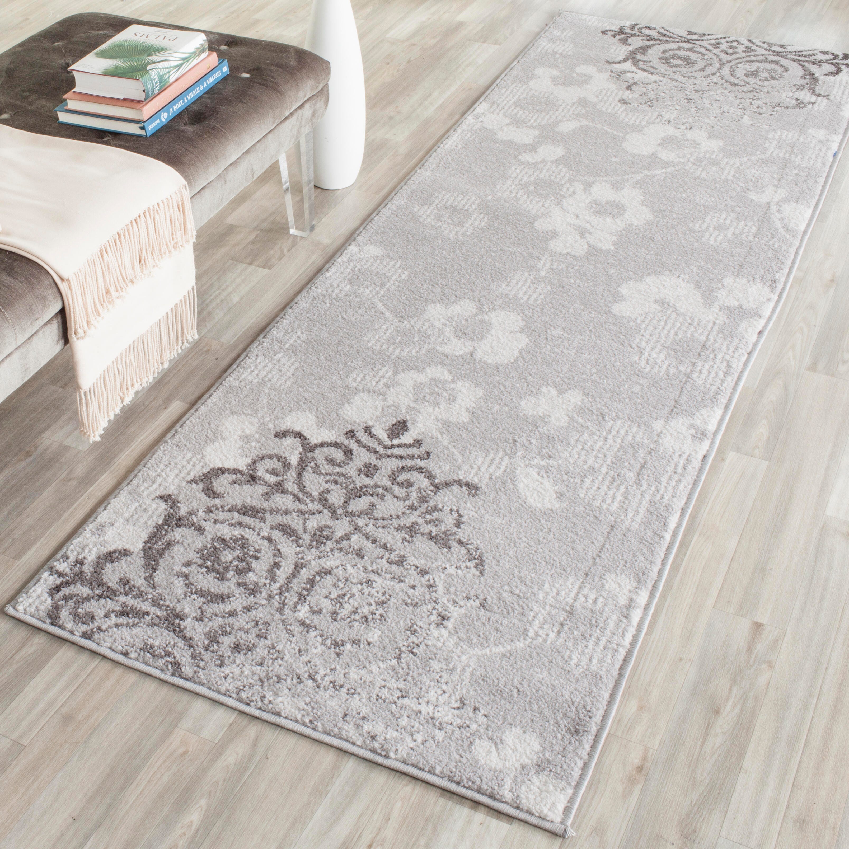 Abstract 2'6" x 8' Runner Rug, Silver/Ivory, rollover