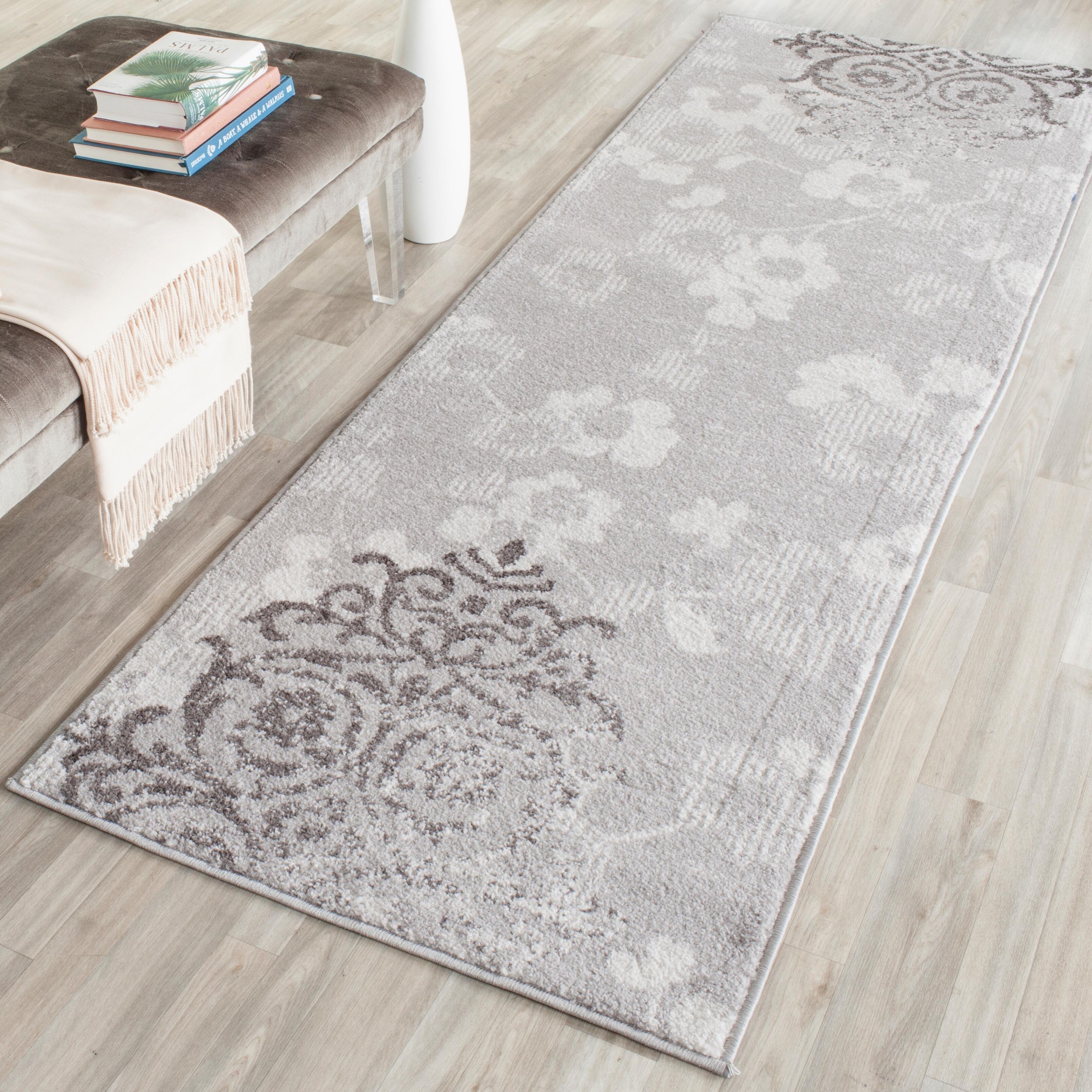 Abstract 2'6" x 8' Runner Rug, Silver/Ivory, large