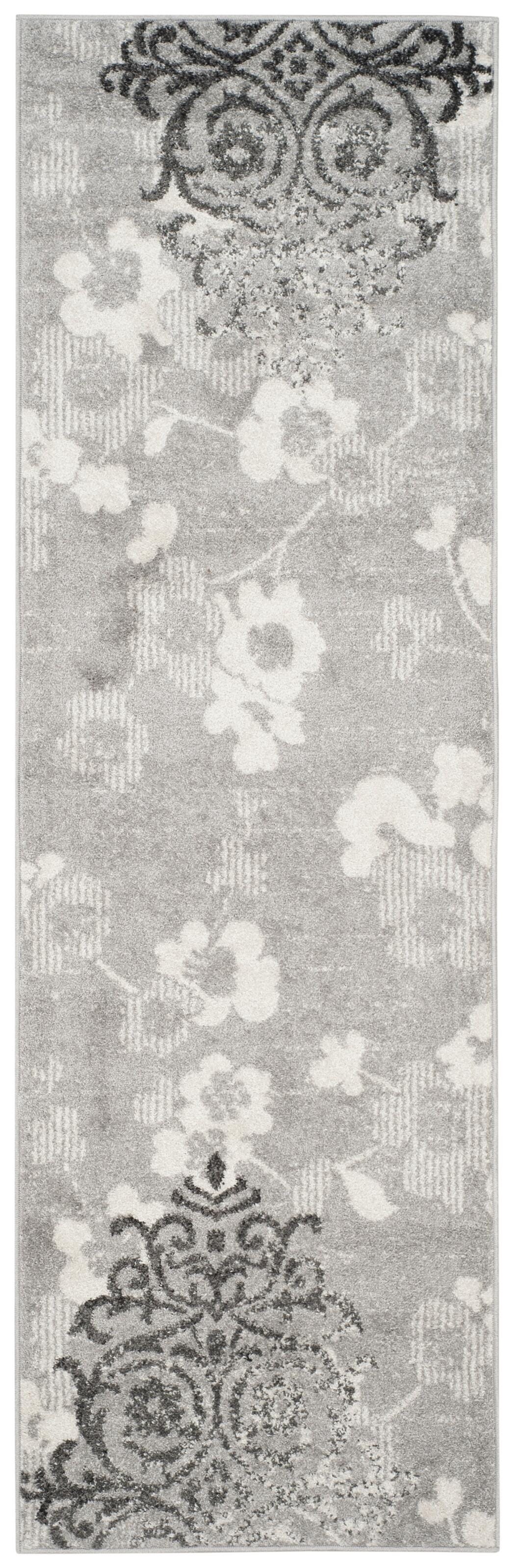 Abstract 2'6" x 8' Runner Rug, Silver/Ivory, large