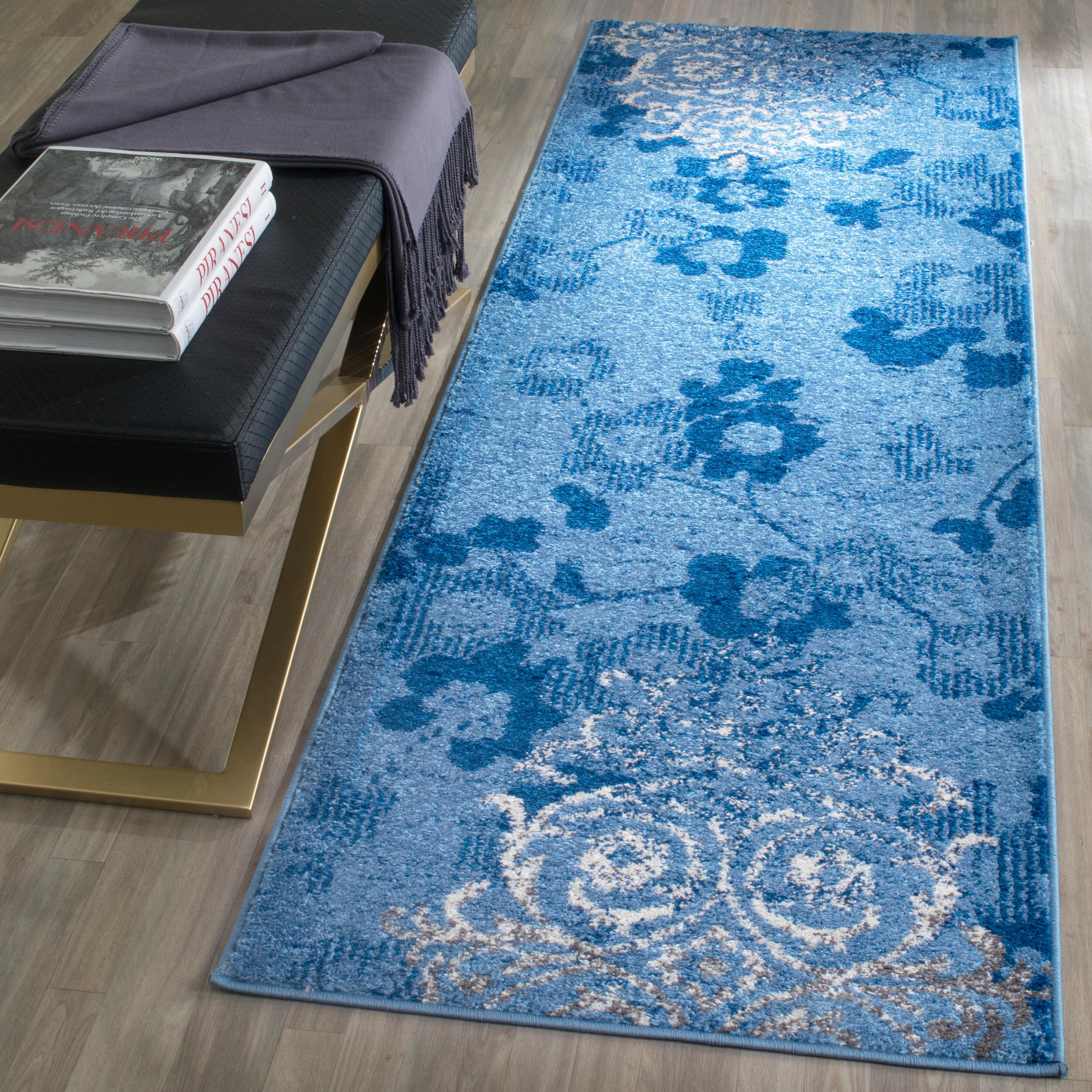 Abstract 2'6" x 8' Runner Rug, Blue, rollover