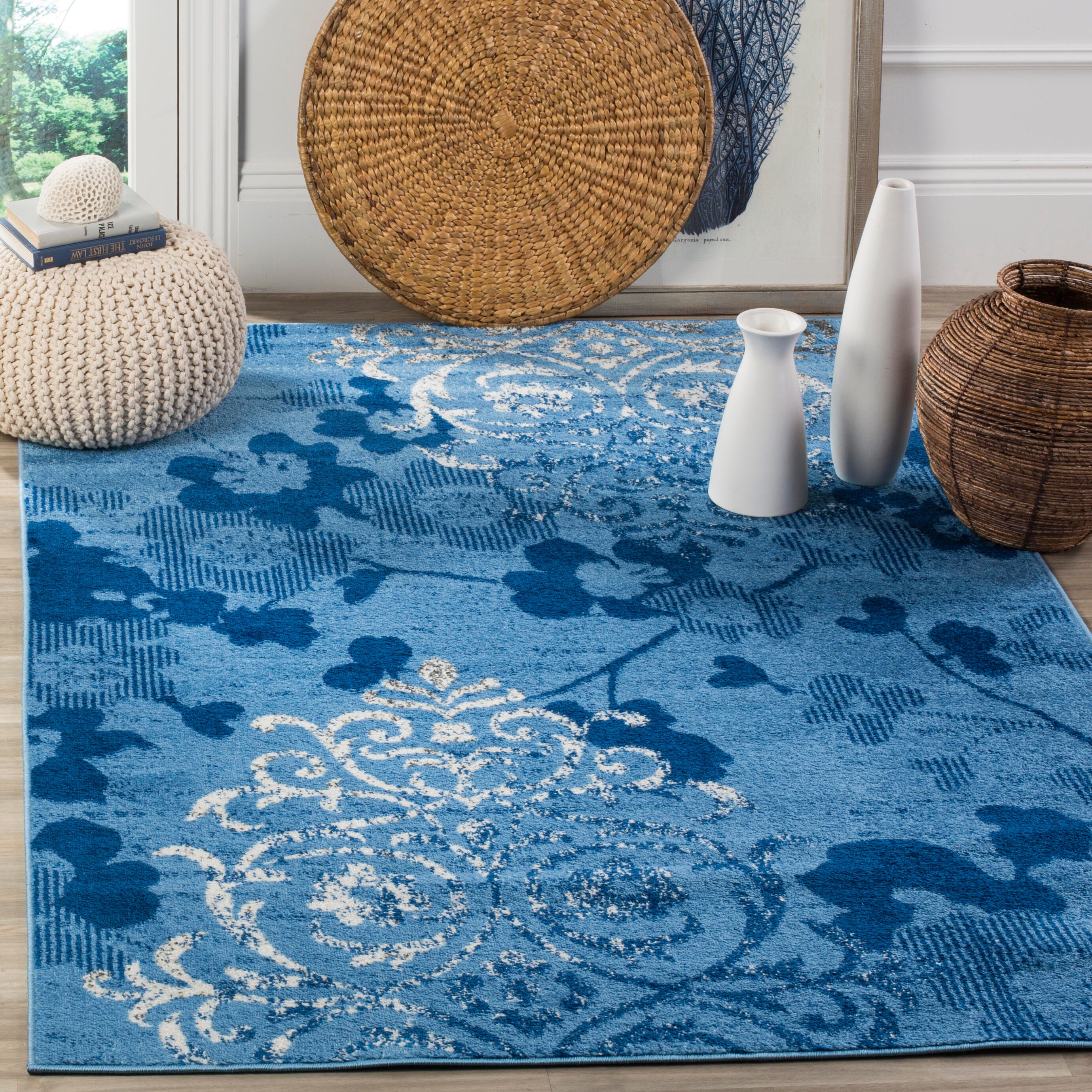 Abstract 5'1" x 7'6" Area Rug, Blue, rollover