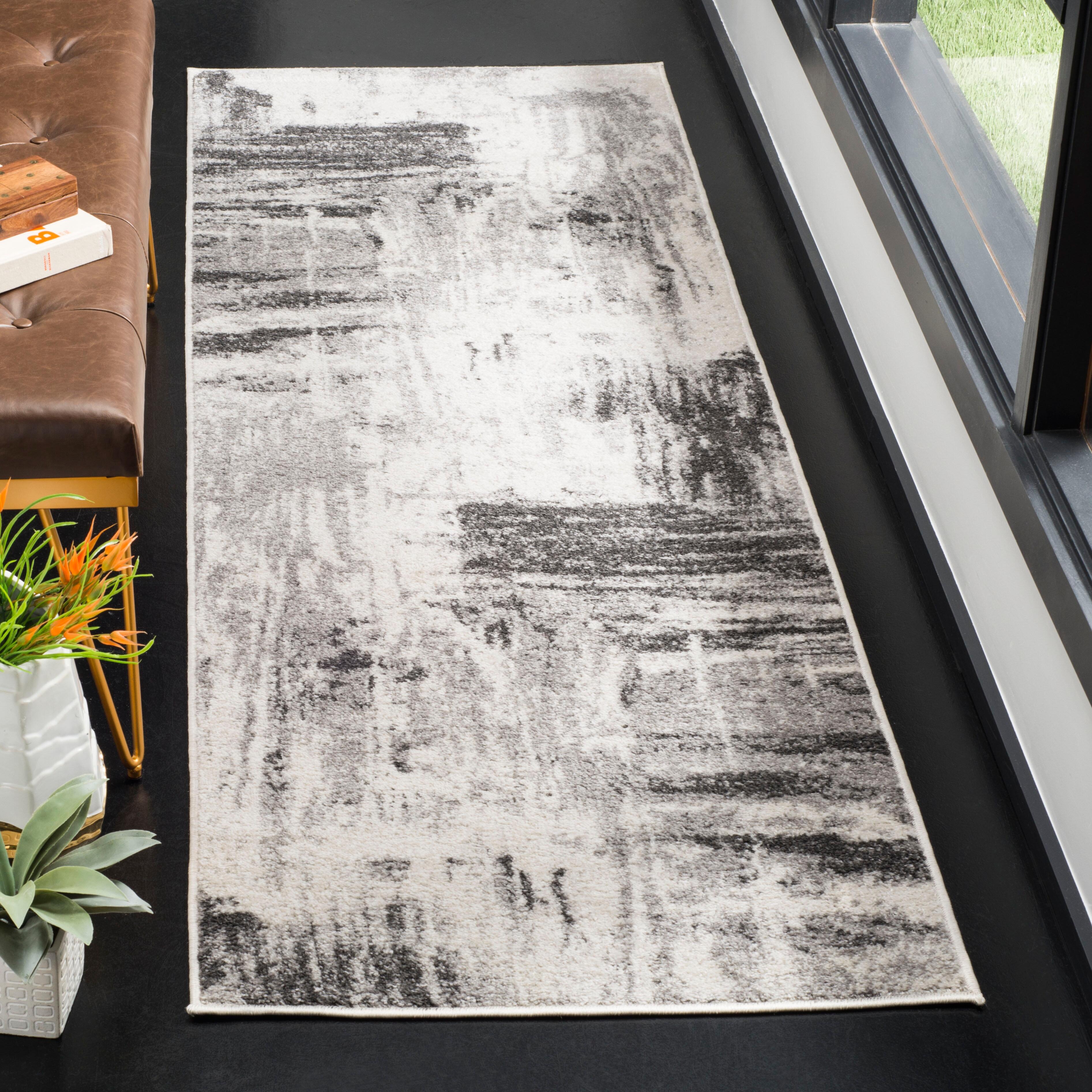 Abstract 2'6" x 8' Runner Rug, Gray/Ivory, rollover