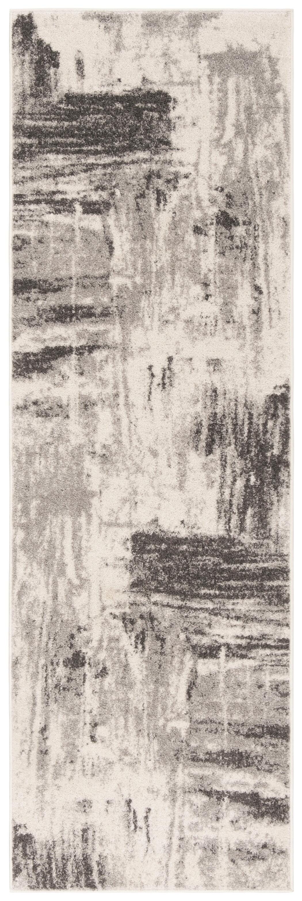 Abstract 2'6" x 8' Runner Rug, Gray/Ivory, large