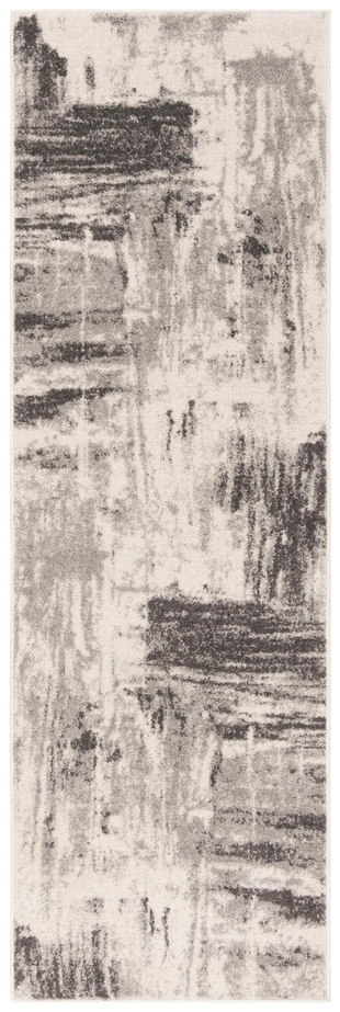 Abstract 2'6" x 8' Runner Rug, Gray/Ivory, large