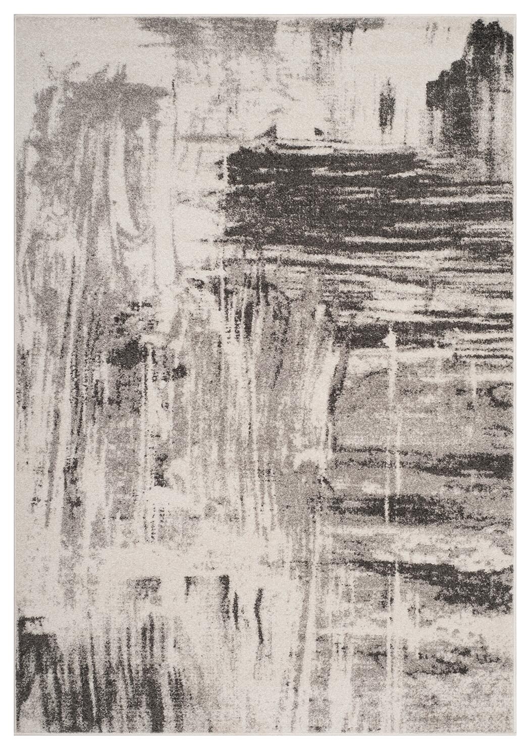 Abstract 6' x 9' Area Rug, Gray/Ivory, large
