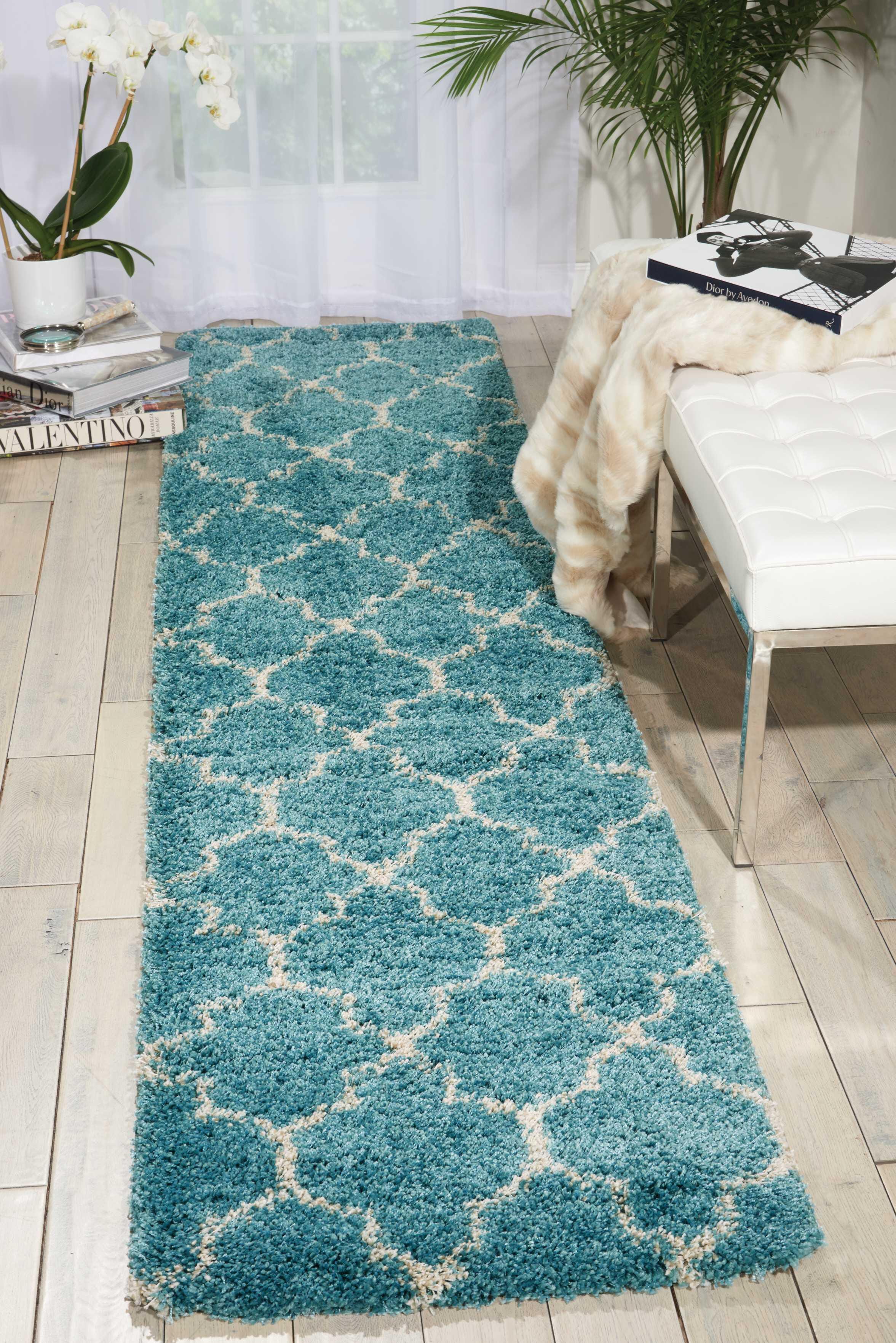 Nourison Nourison Amore 2'2" x 10' Aqua Moroccan Indoor Rug, Aqua, rollover