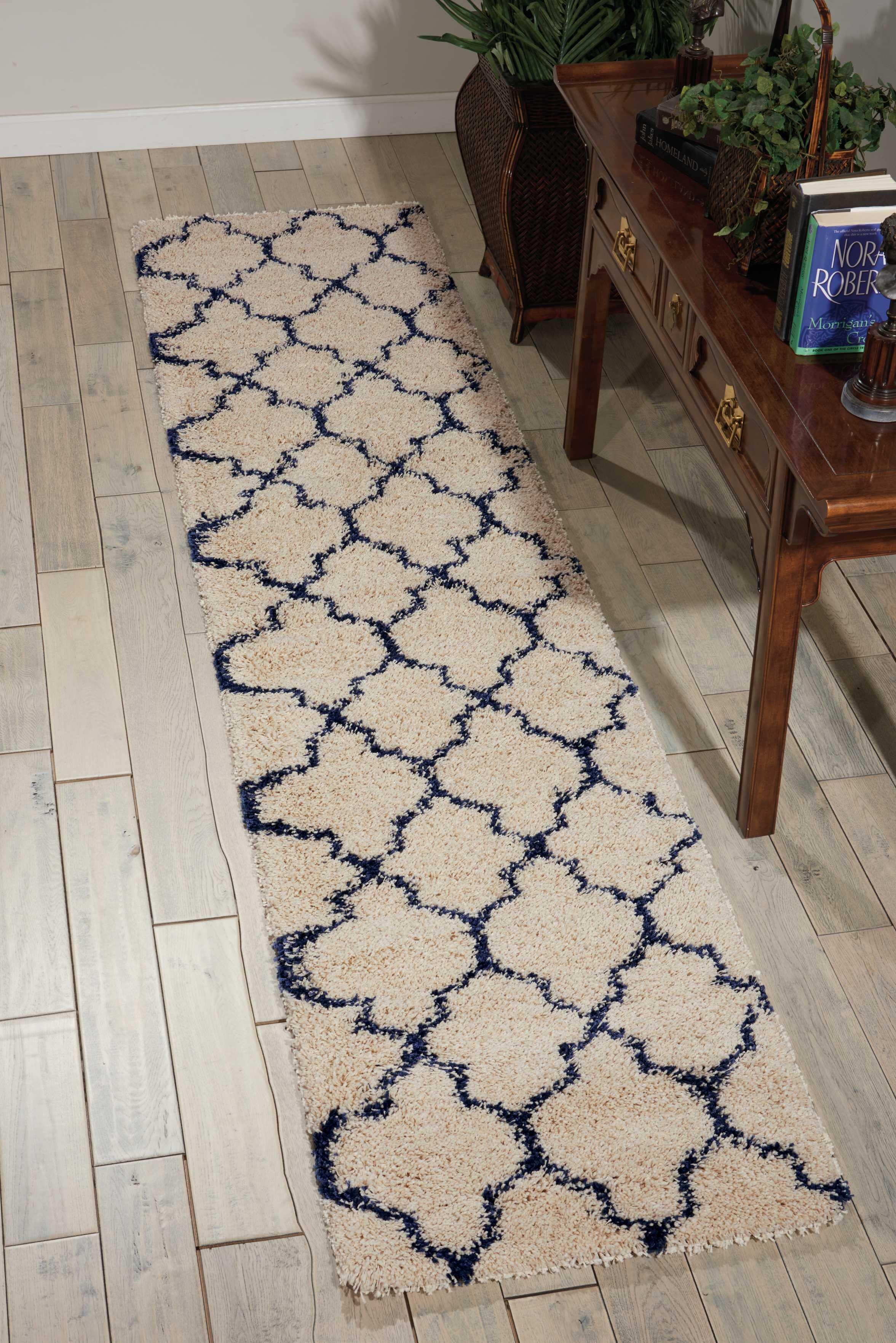 Nourison Nourison Amore 2'2" x 10' Ivory/Blue Shag Indoor Rug, Ivory/Navy, rollover