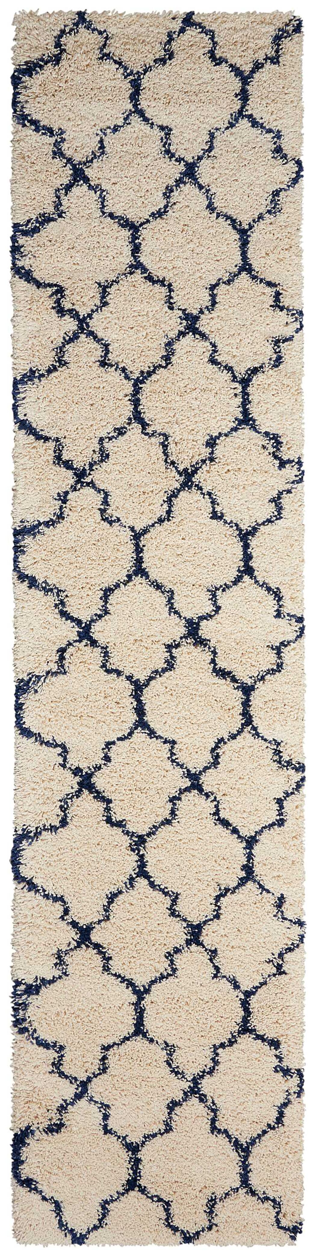 Nourison Nourison Amore 2'2" x 10' Ivory/Blue Shag Indoor Rug, Ivory/Navy, large