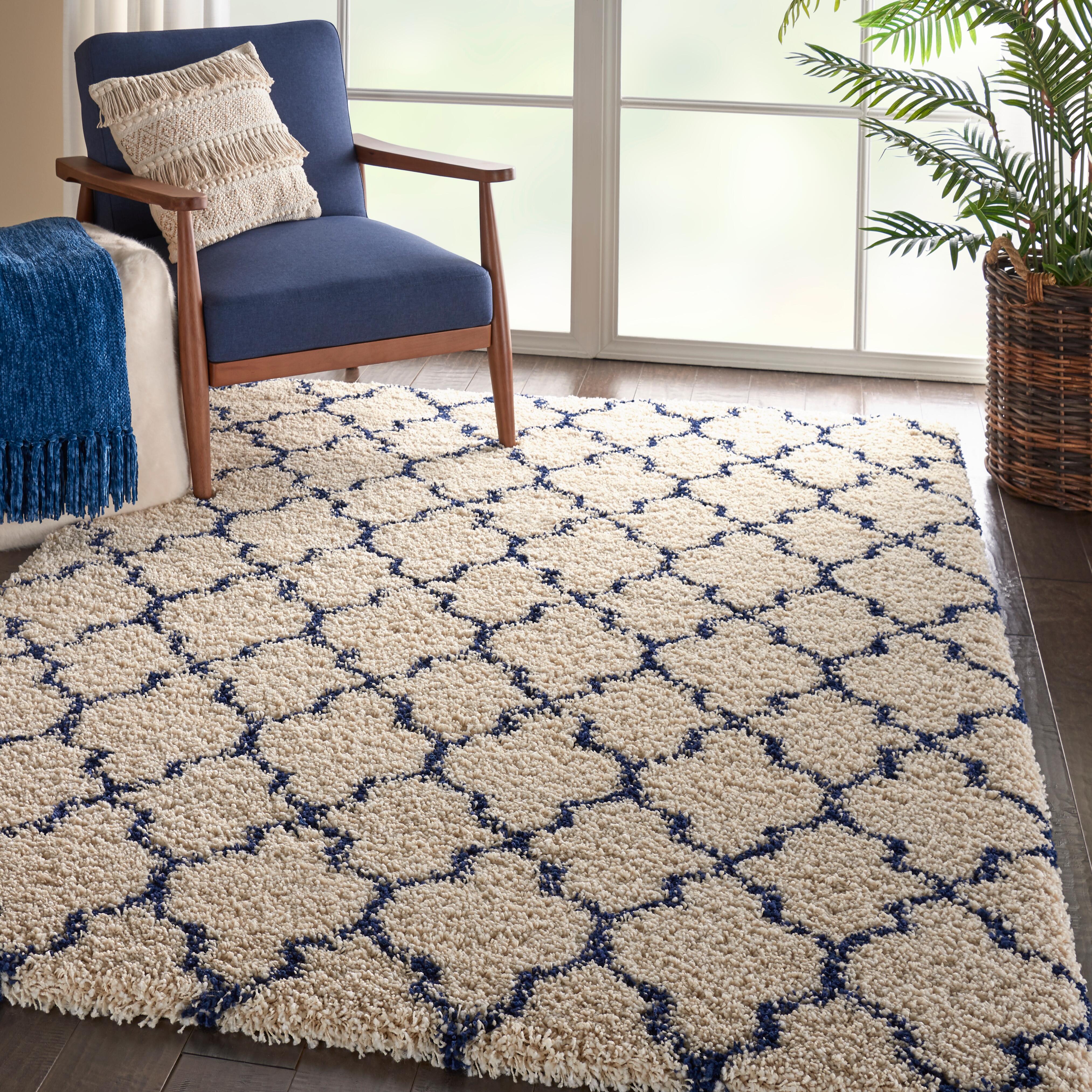 Nourison Nourison Amore 3'11" x 5'11" Ivory/Blue Shag Indoor Rug, Ivory/Navy, rollover