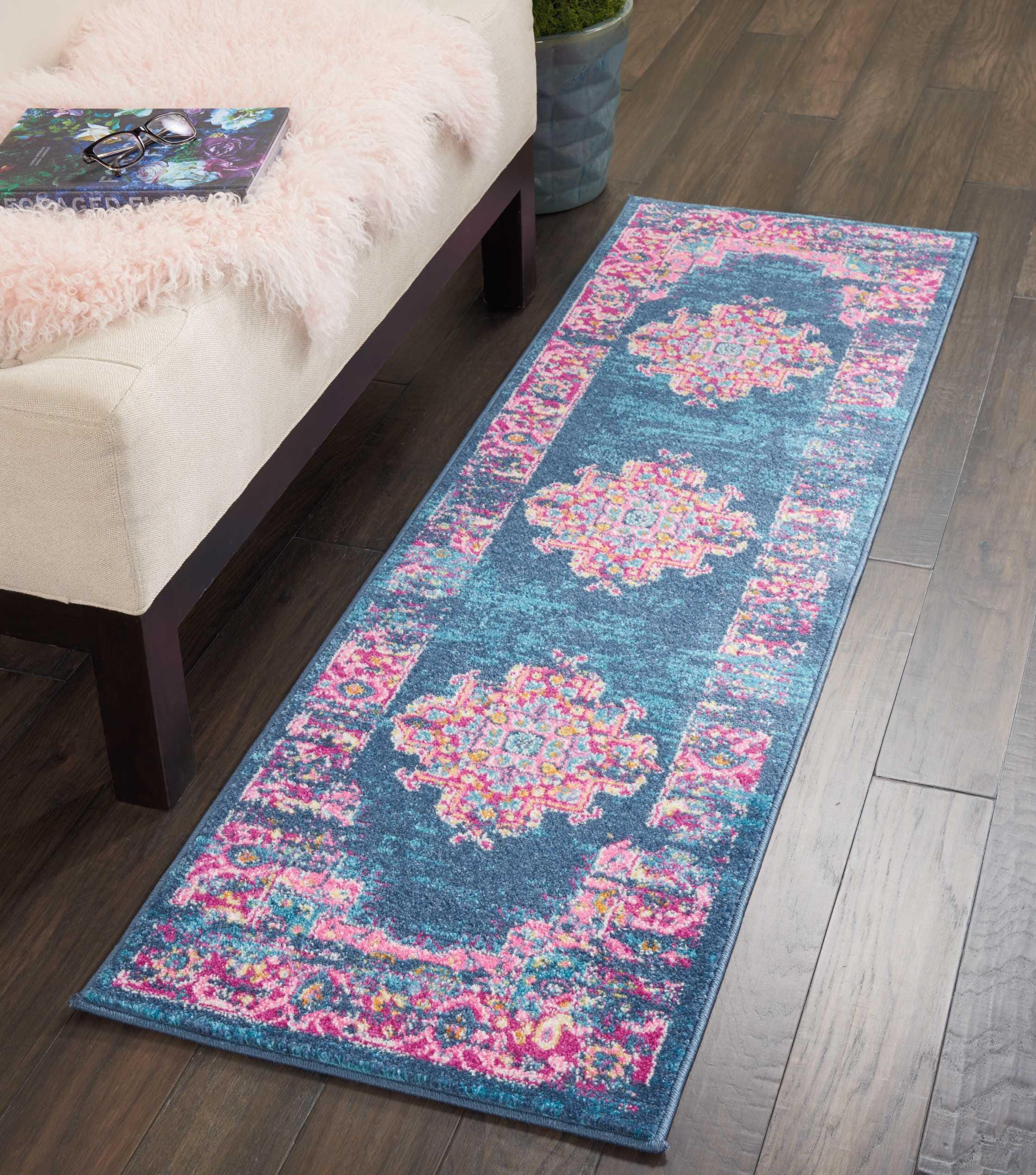 Nourison Home Passion Blue 1'10" X 6'runner, Teal/Fuchsia, large