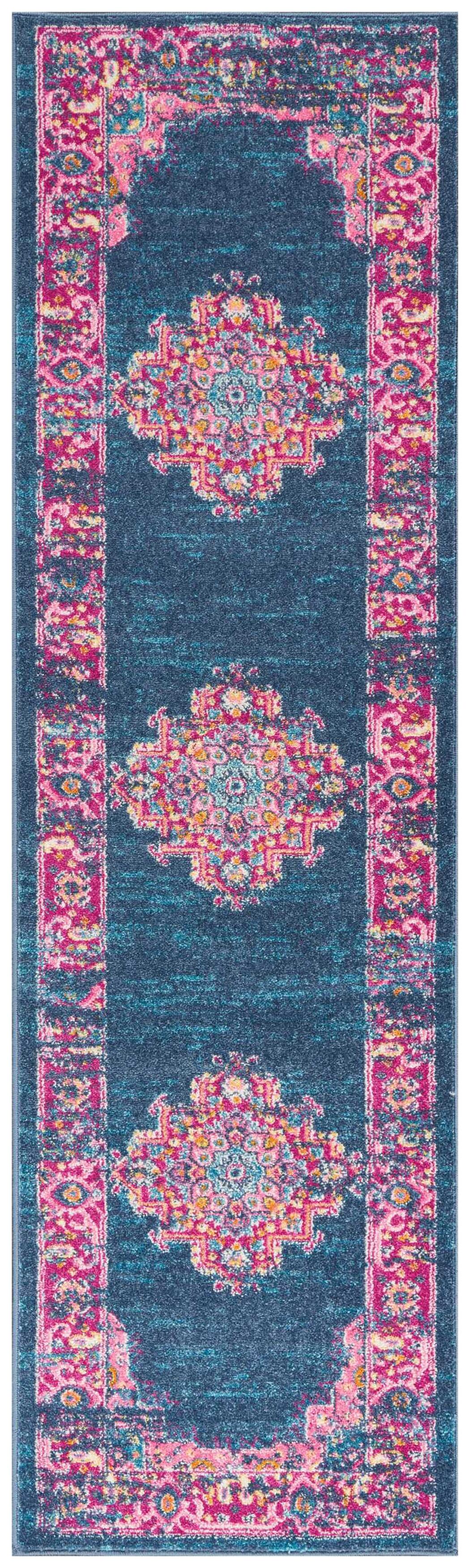 Nourison Home Nourison Passion 2'2" x 7'6" Blue Bohemian Indoor Rug, Teal/Fuchsia, large