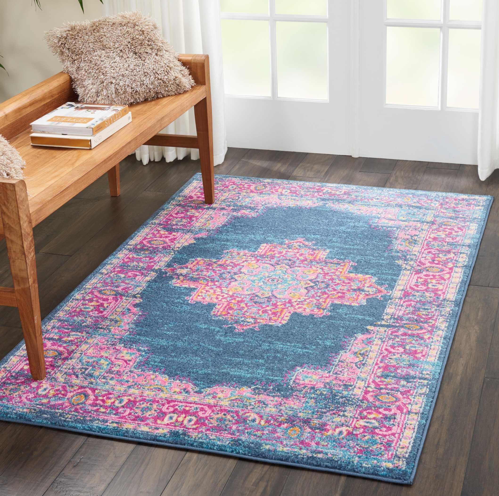 Nourison Home Nourison Passion 3'9" x 5'9" Blue Bohemian Indoor Rug, Teal/Fuchsia, rollover