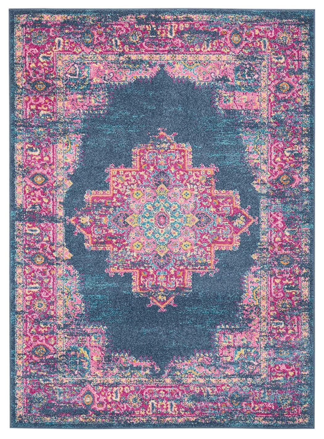 Nourison Home Nourison Passion 5'3" x 7'3" Blue Bohemian Indoor Rug, Teal/Fuchsia, large