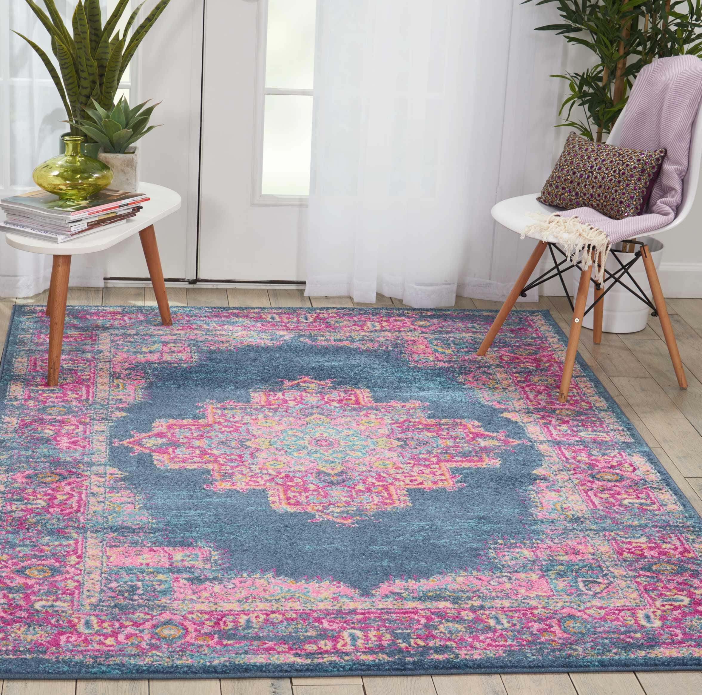 Nourison Home Nourison Passion 5'3" x 7'3" Blue Bohemian Indoor Rug, Teal/Fuchsia, large