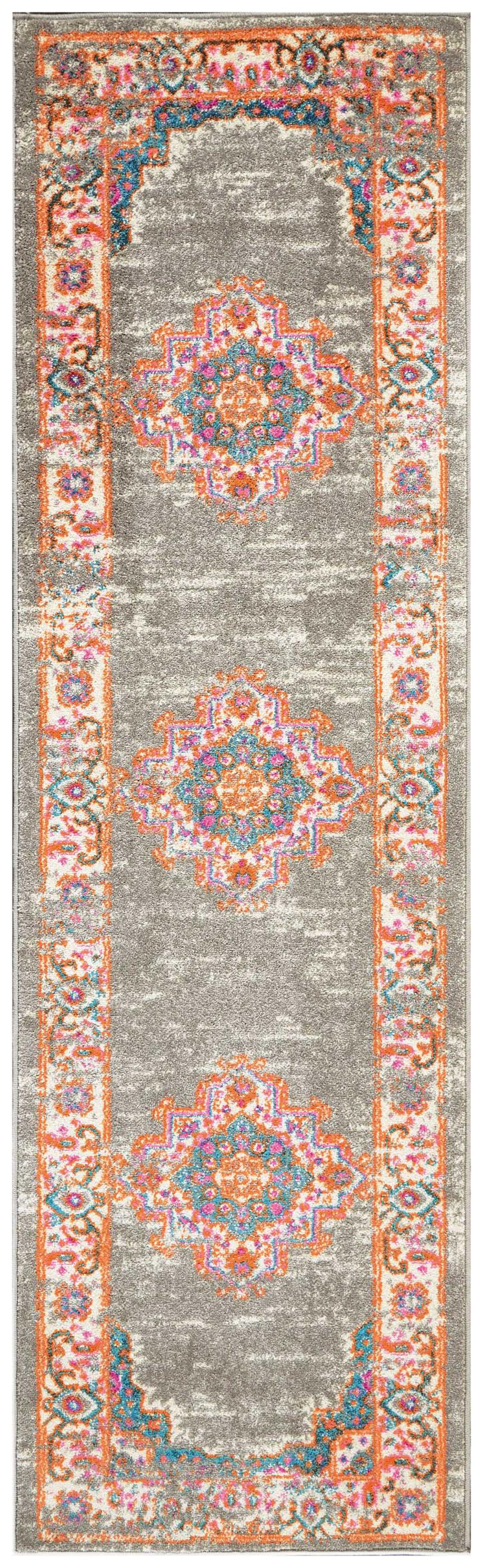 Nourison Home Nourison Passion 2'2" x 7'6" Grey Bohemian Indoor Rug, Ash/Blush, large