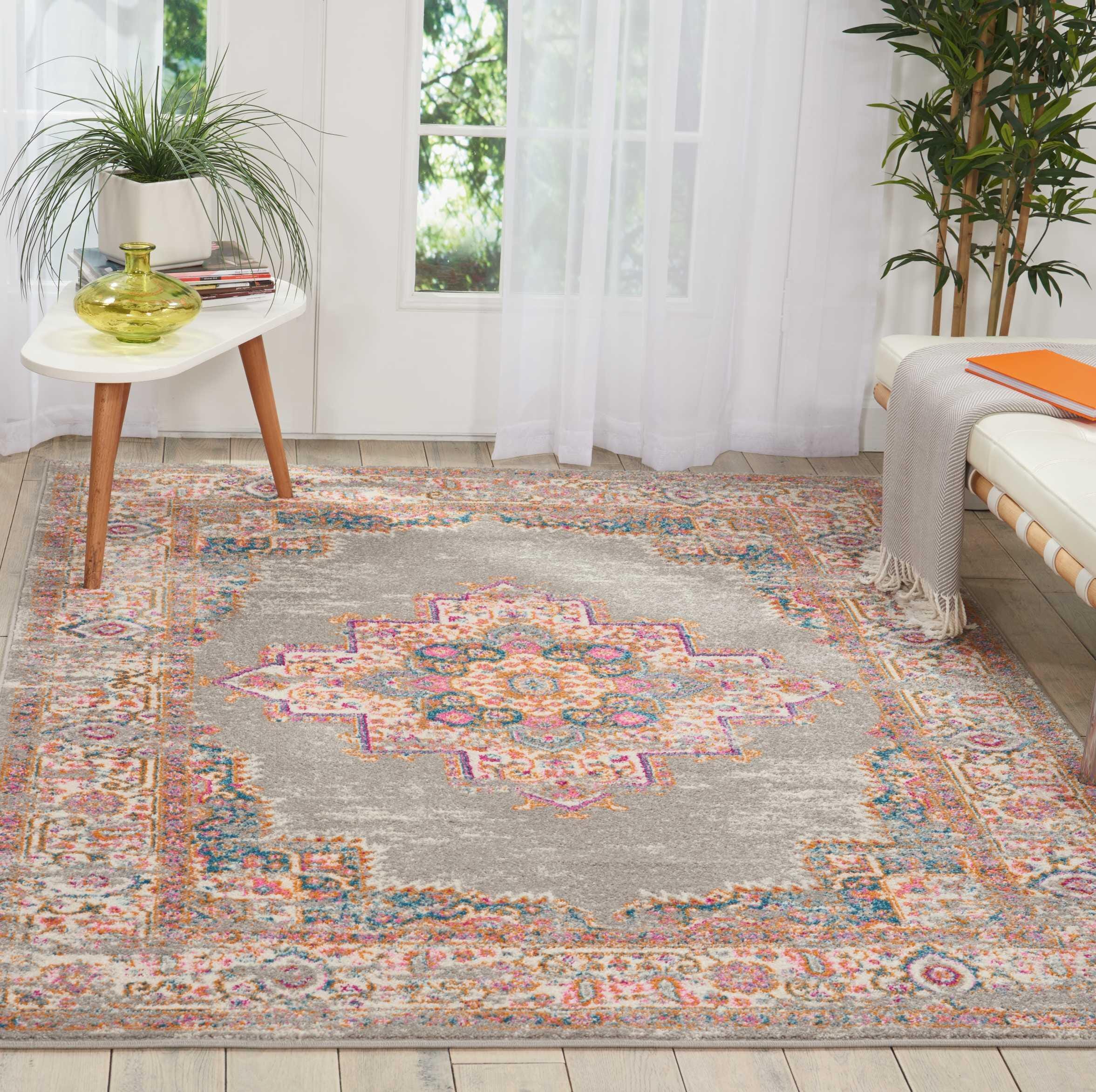 Nourison Home Nourison Passion 5'3" x 7'3" Grey Bohemian Indoor Rug, Ash/Blush, large