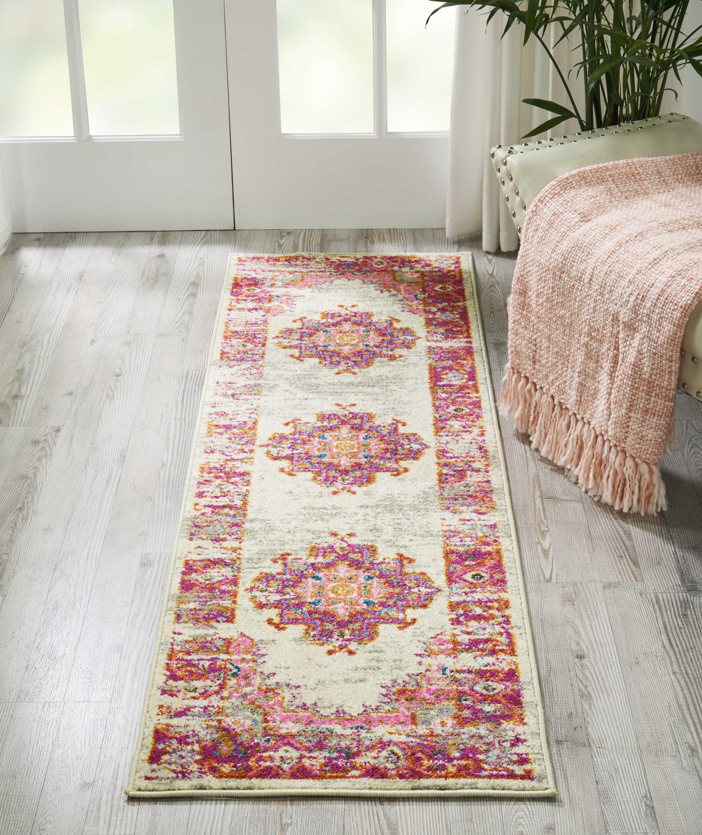 Nourison Home Passion Ivory/fushia 1'10" X 6'runner, Ivory/Fuchsia, large