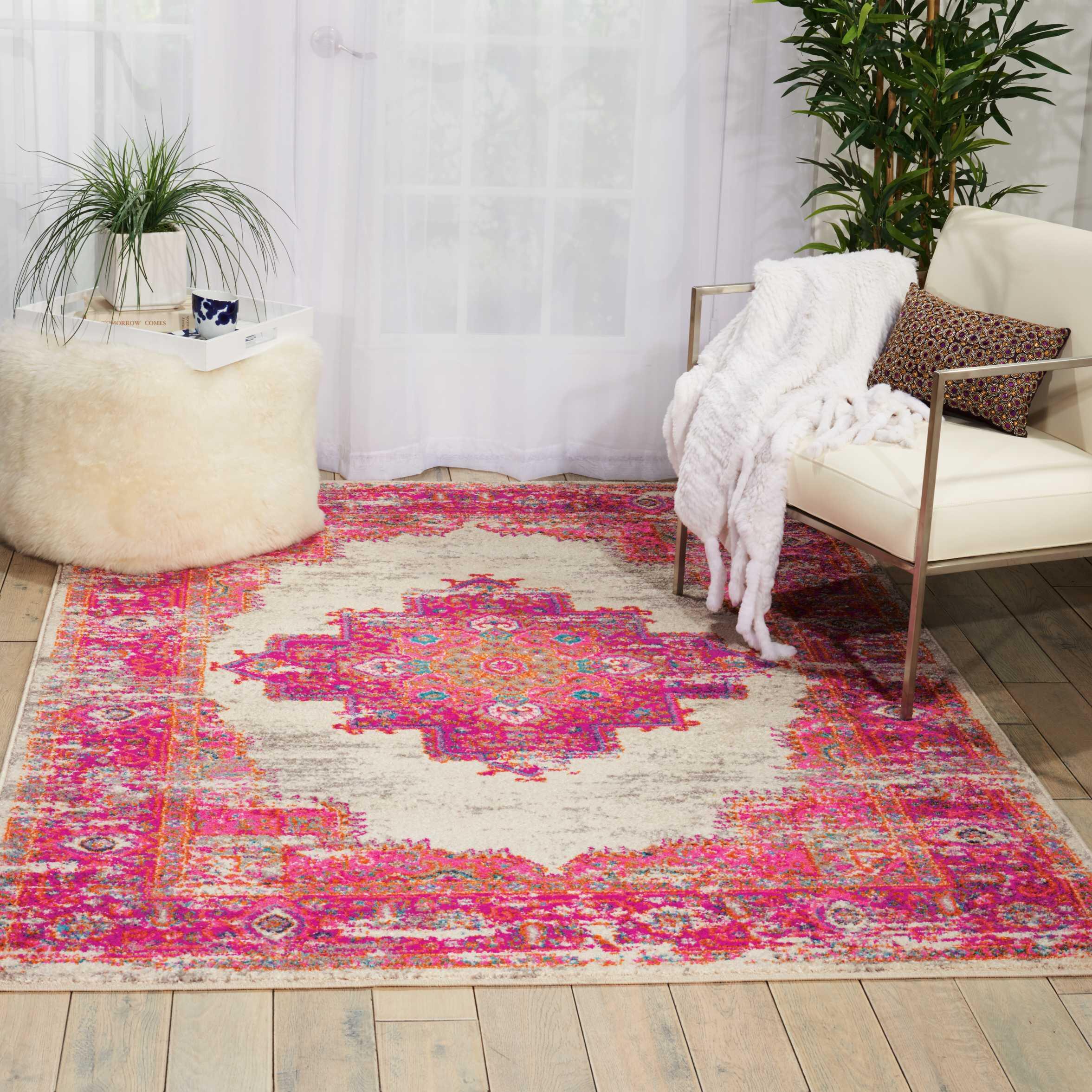 Nourison Home Nourison Passion 3'9" x 5'9" Ivory/Fuchsia Bohemian Indoor Rug, Ivory/Fuchsia, rollover