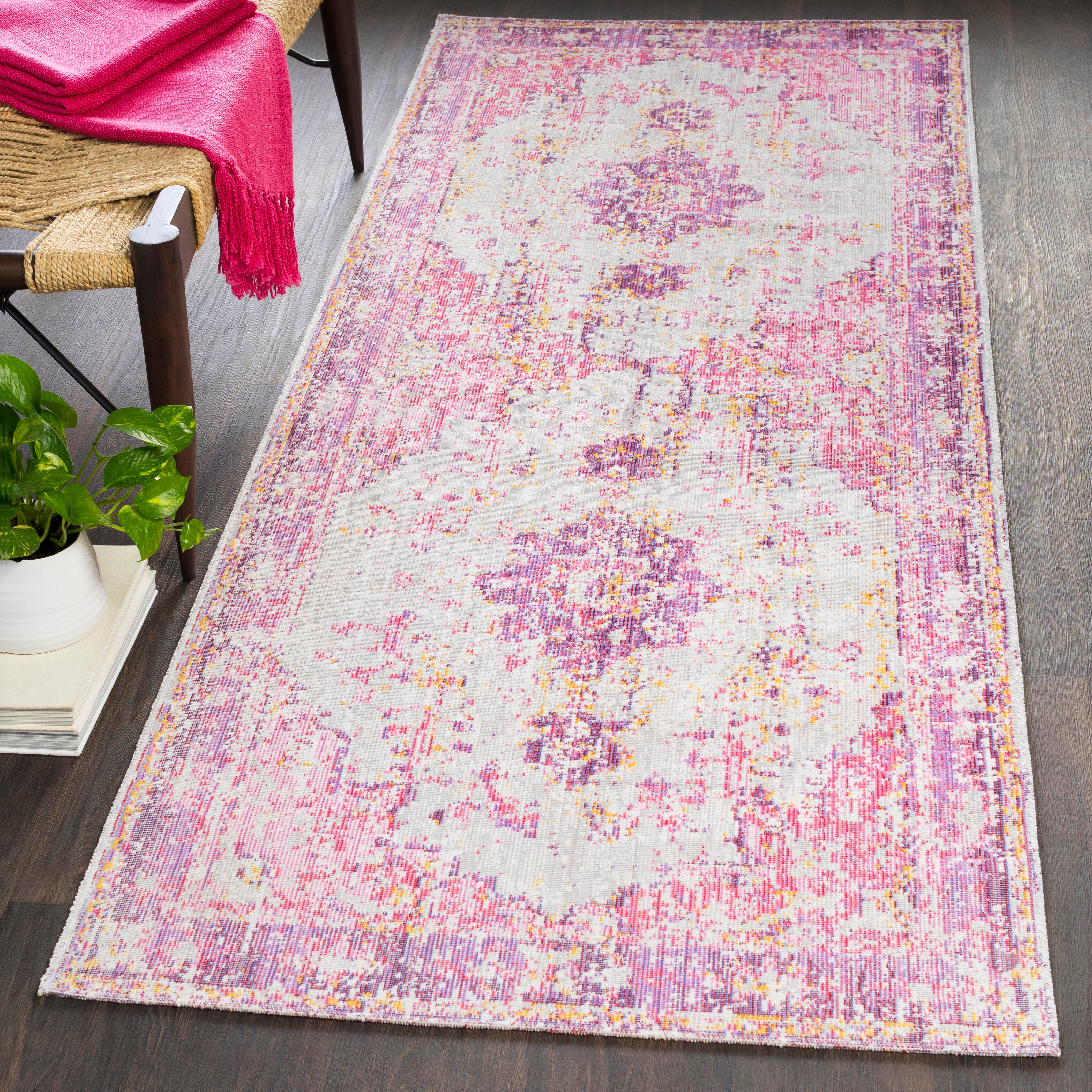 World Needle Area Rug 3'2" x 8'2", Lavender/Pink/Ash Gray, large