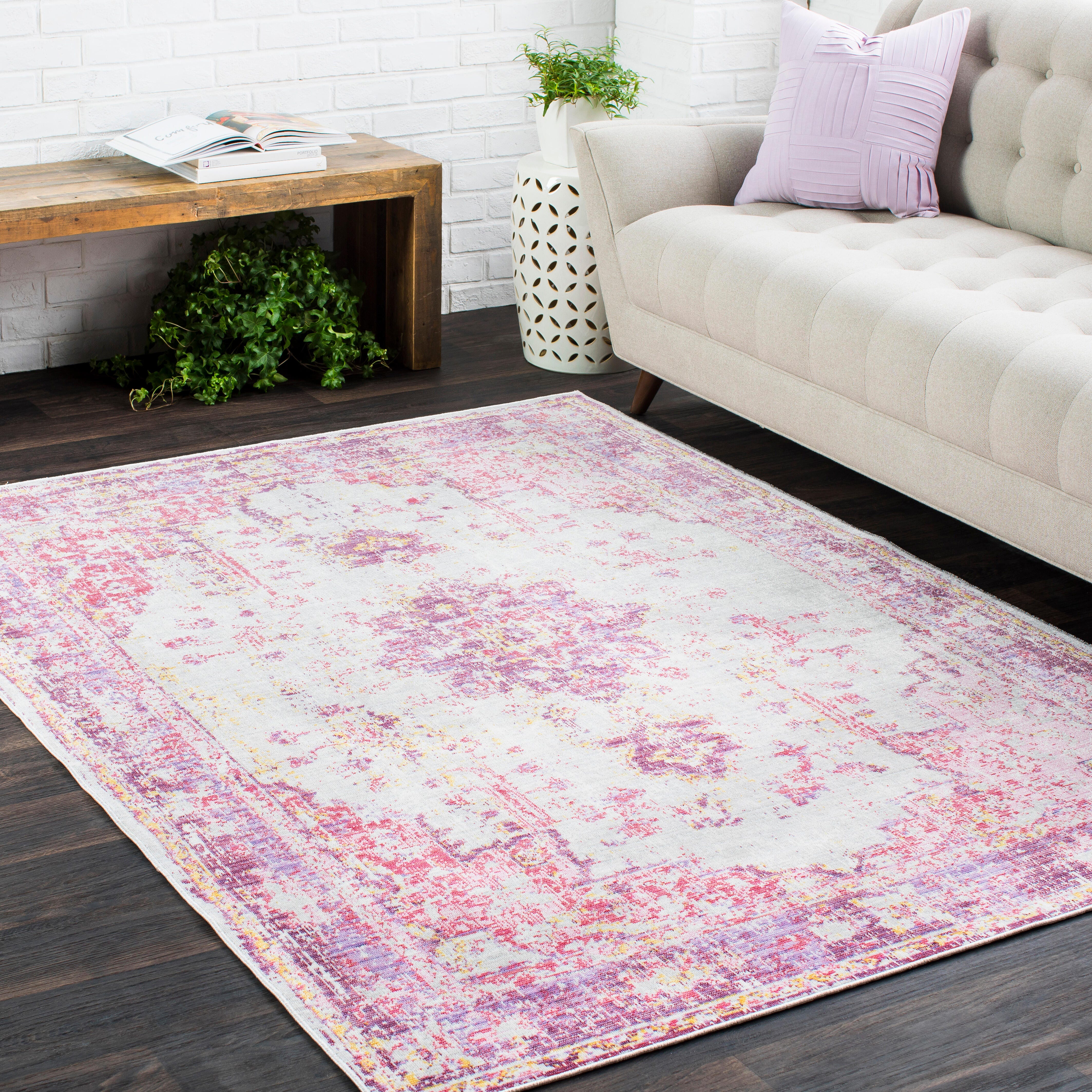World Needle Area Rug 5'3" x 7'1", Lavender/Pink/Ash Gray, rollover