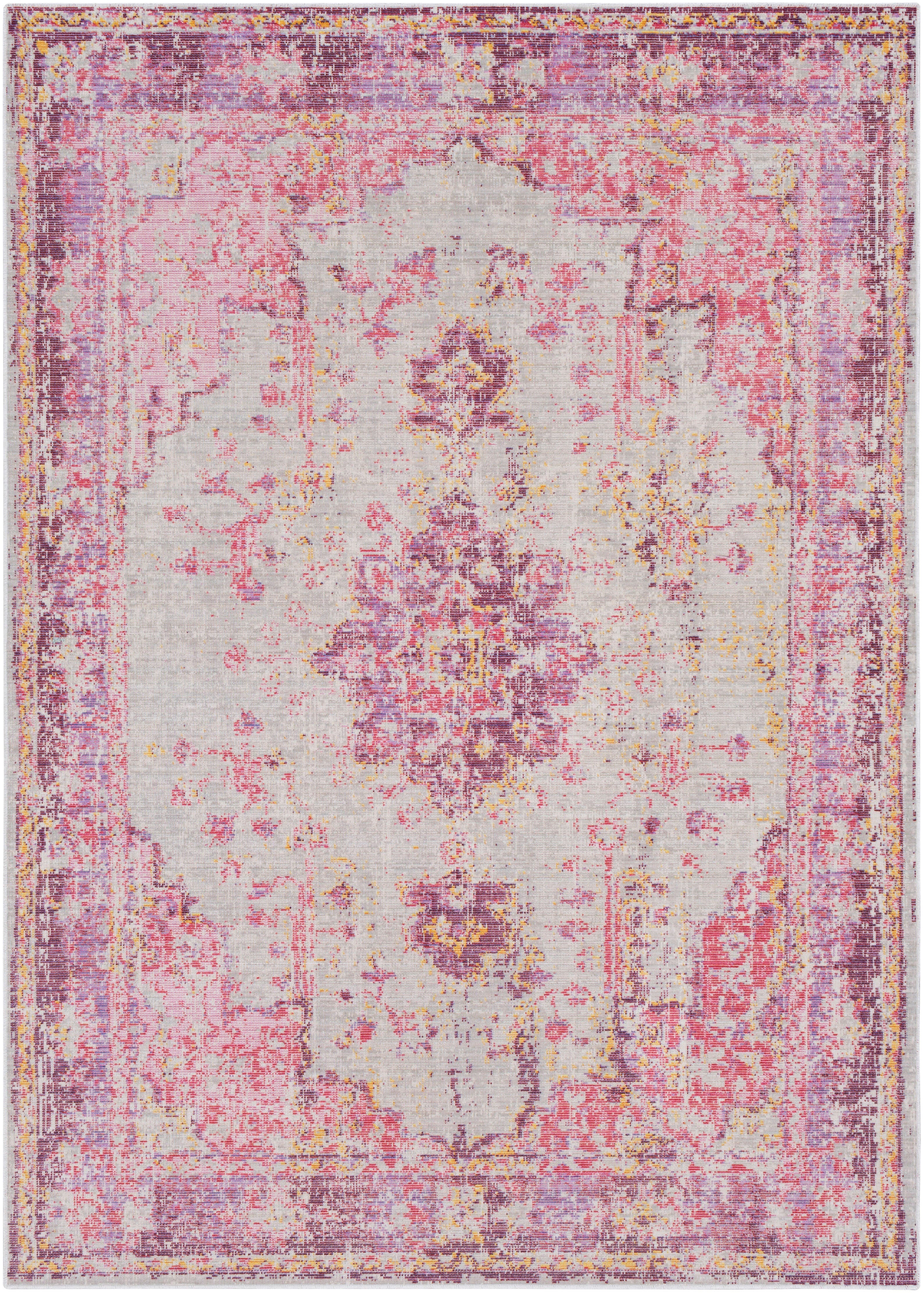 World Needle Area Rug 5'3" x 7'1", Lavender/Pink/Ash Gray, large