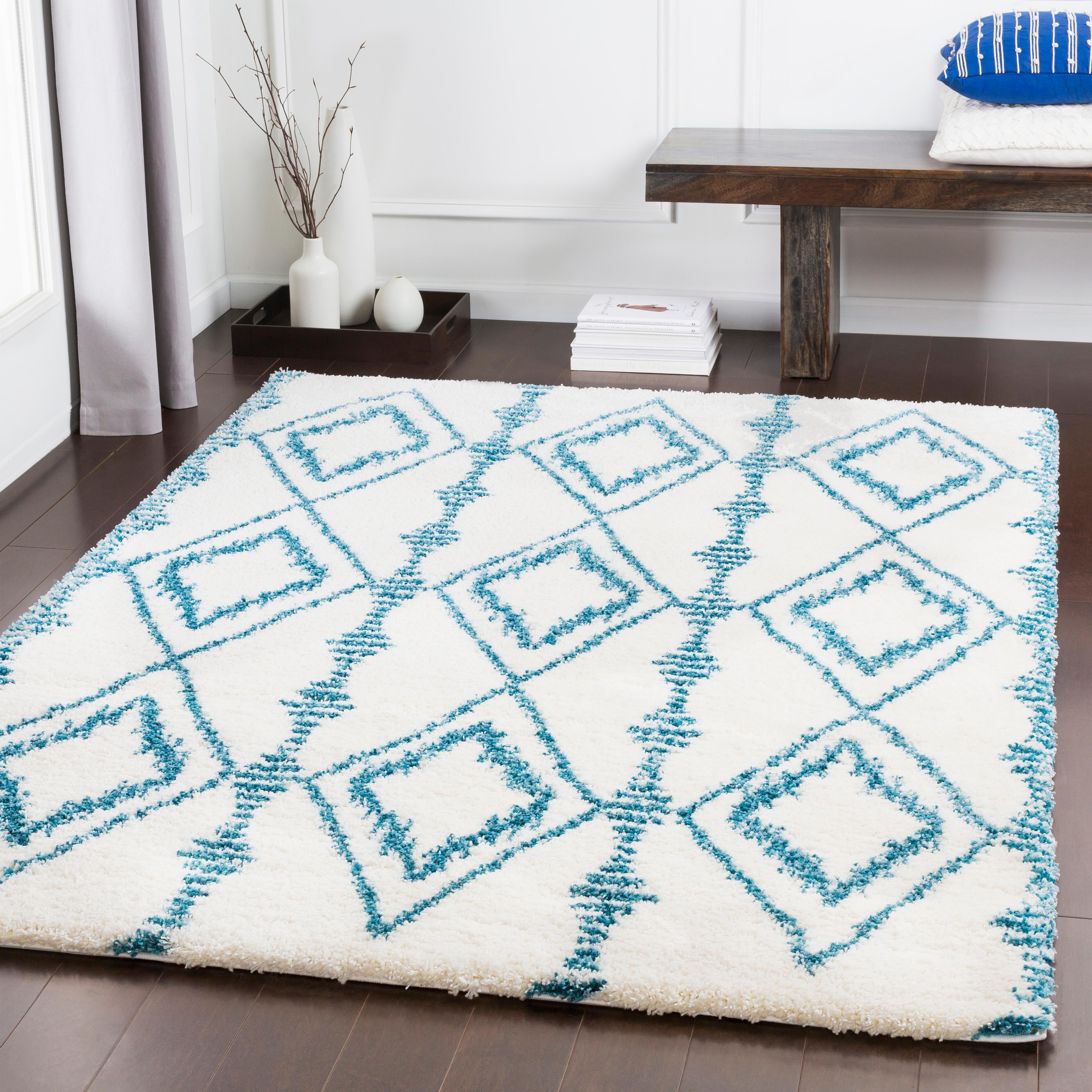 Kids Area Rug 5'3" X 7'6", Teal/White, large