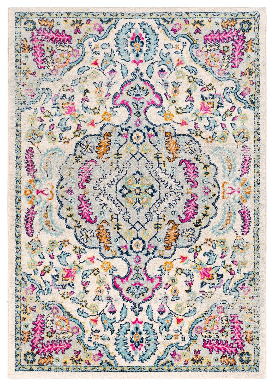 Hand Tufted 5'3" x 7'3" Area Rug, Aqua/Bright Pink/Navy, large