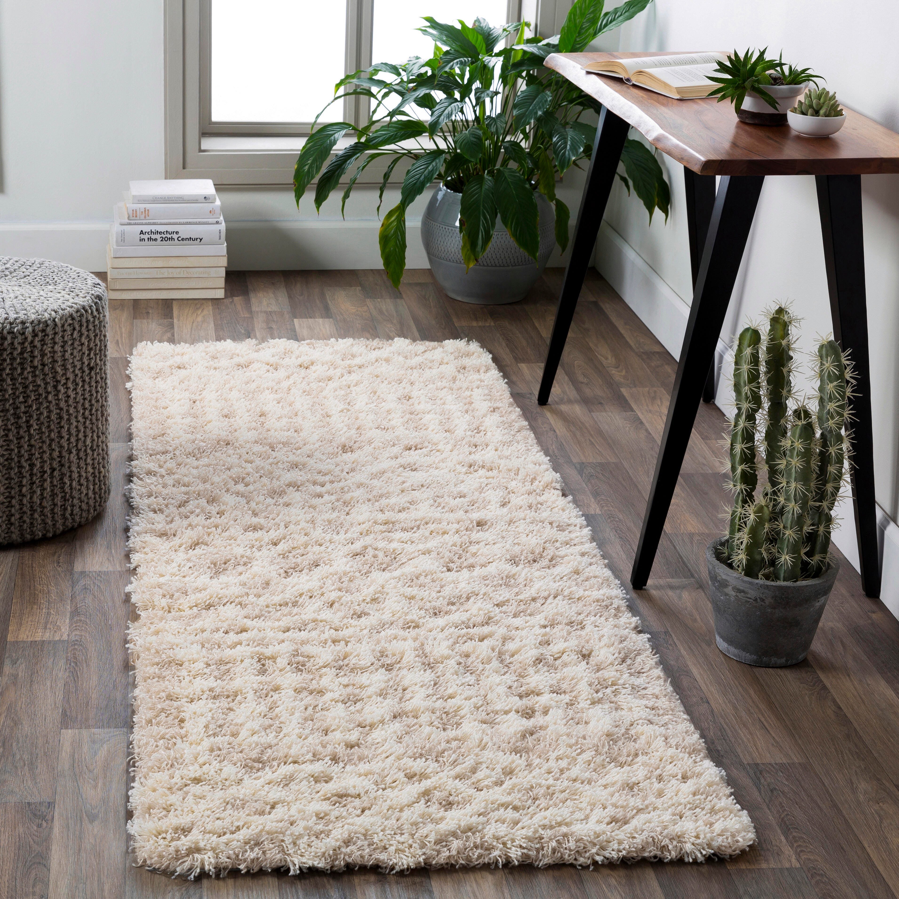 Machine Woven Urban Shag High Low Plush 2'7" X 7'3" Runner Area Rug, Light Beige, rollover