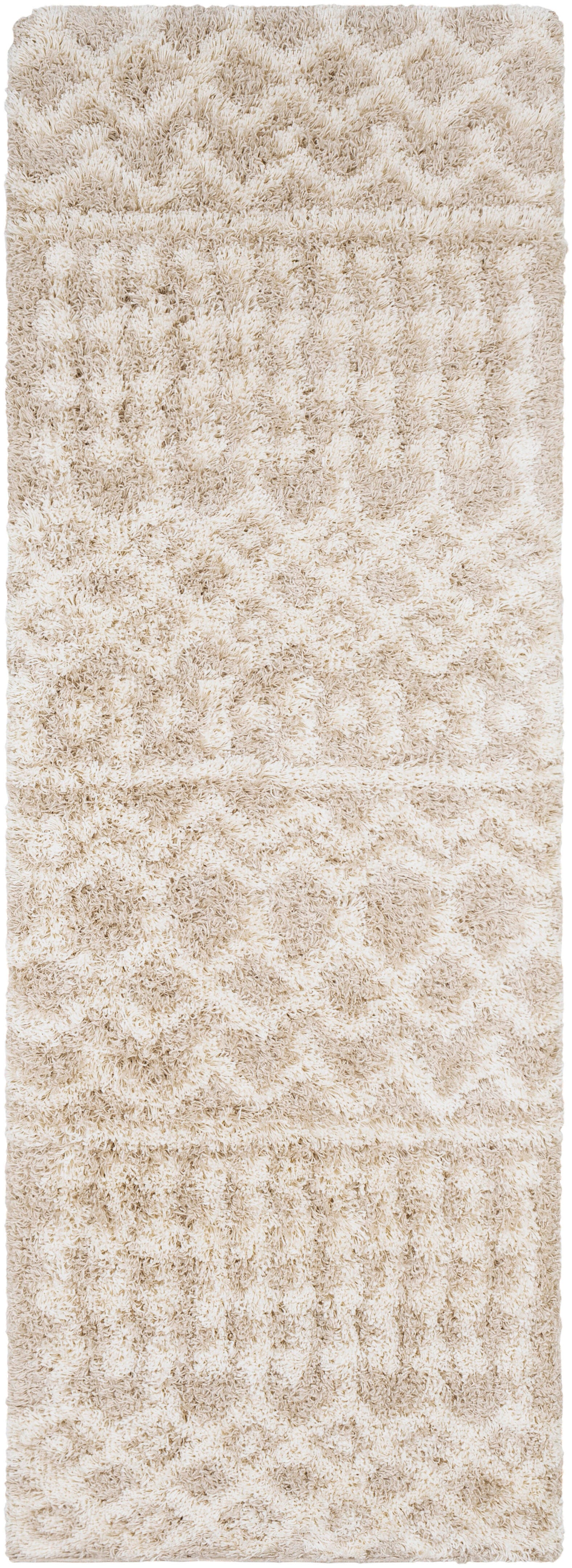 Machine Woven Urban Shag High Low Plush 2'7" X 7'3" Runner Area Rug, Light Beige, large