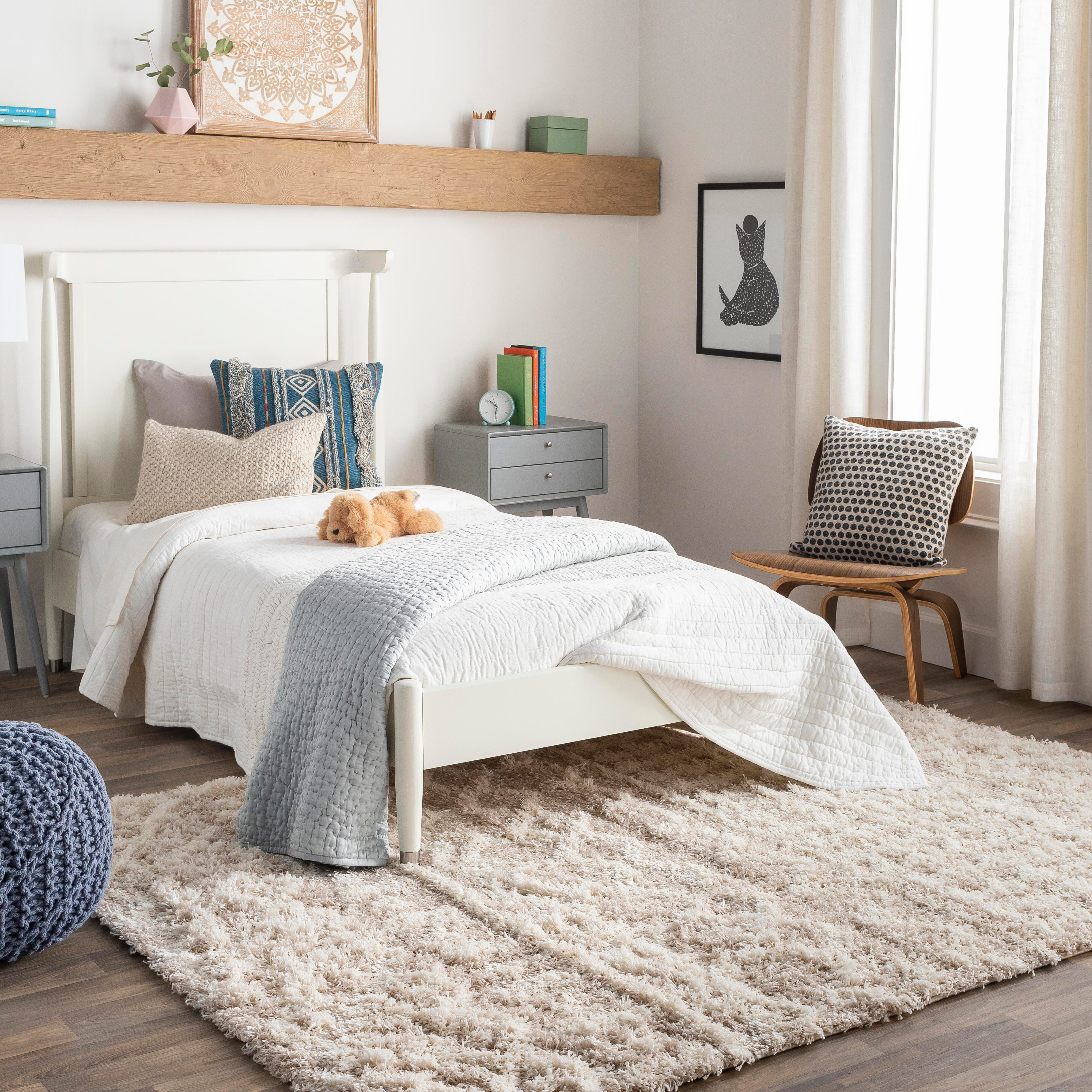 Machine Woven Urban Shag High Low Plush 4'3" X 5'7" Area Rug, Light Beige, large