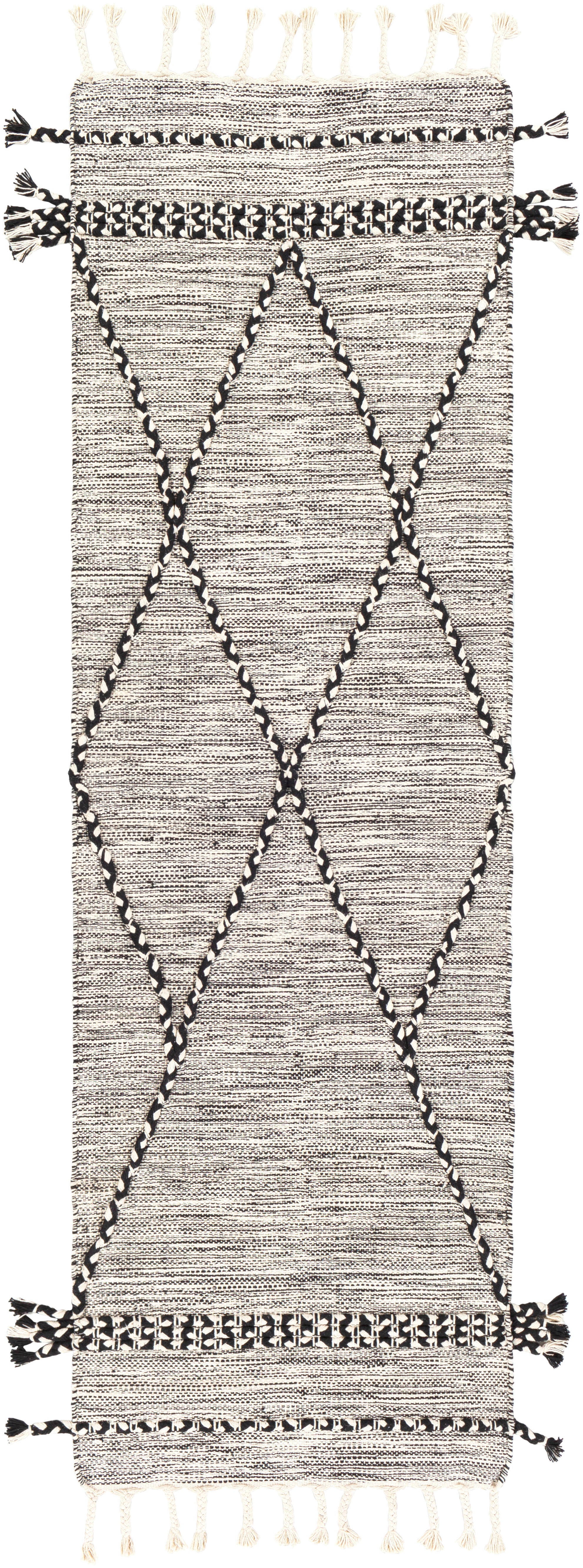 Hand Woven Zanafi 2'6" X 8' Runner, Black/Cream, large