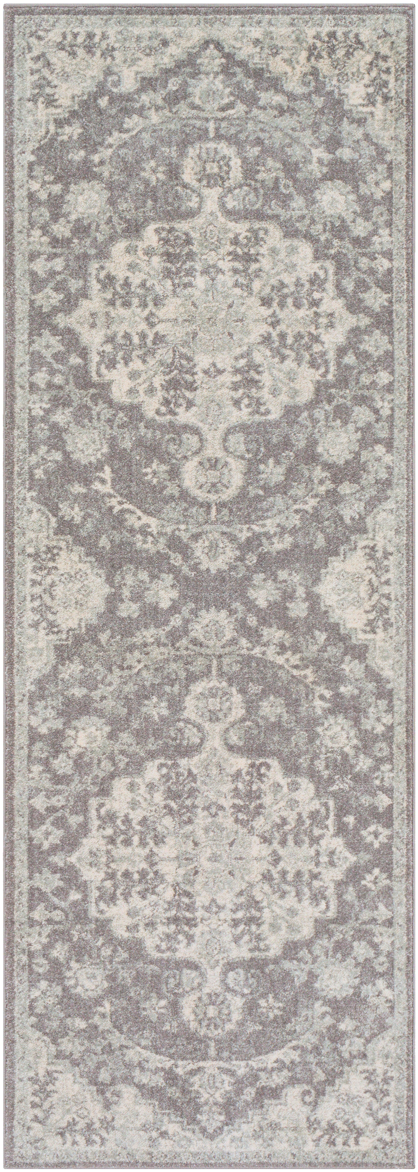 Traditional 2'7" X 7'3" Area Rug, Light Gray/Charcoal/Beige, large
