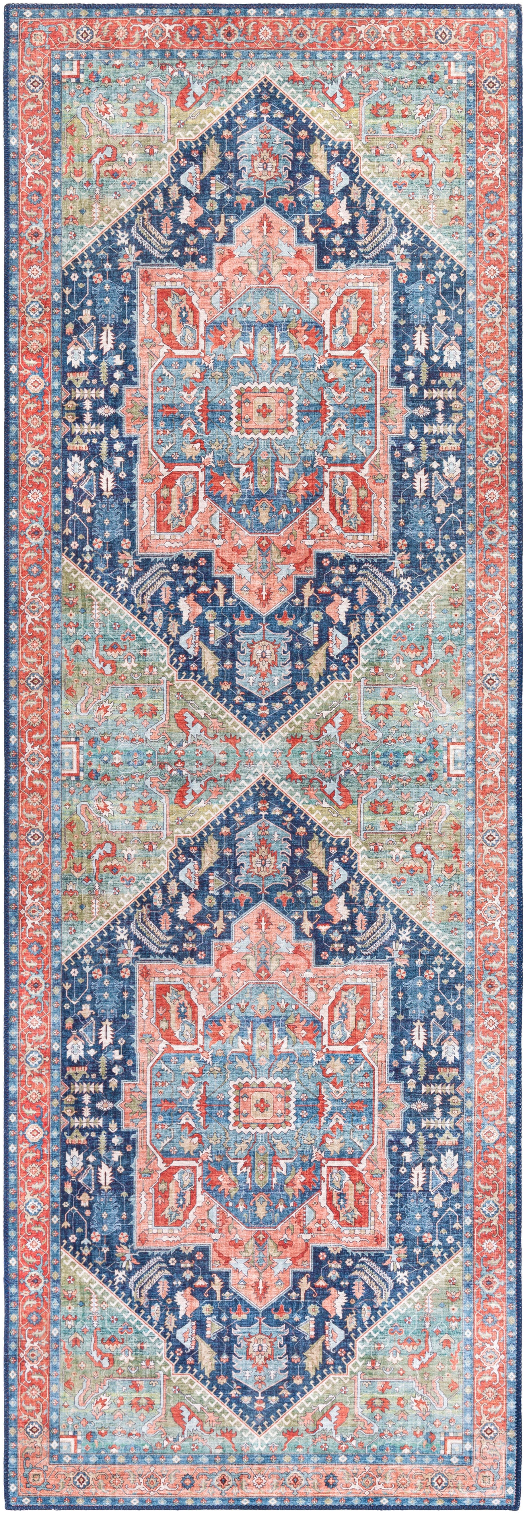 Traditional 2'6" X 7'6" Area Rug, Navy Multi, large