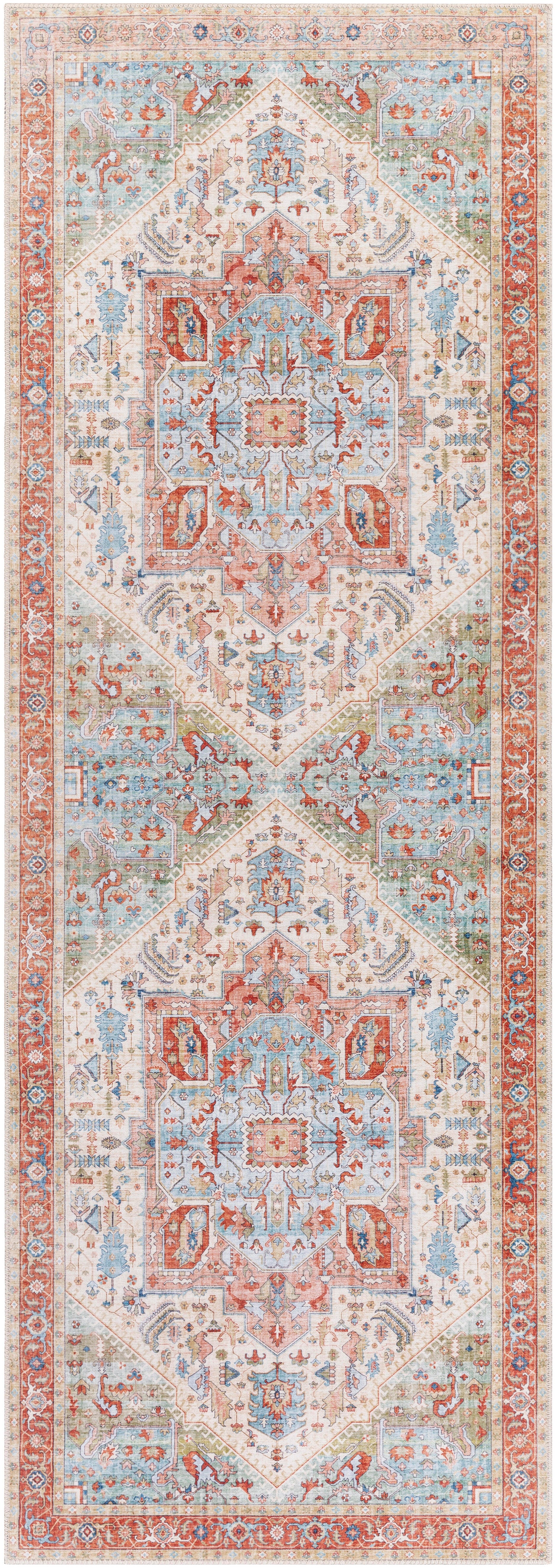 Traditional 2'6" X 7'6" Area Rug, Beige Multi, large