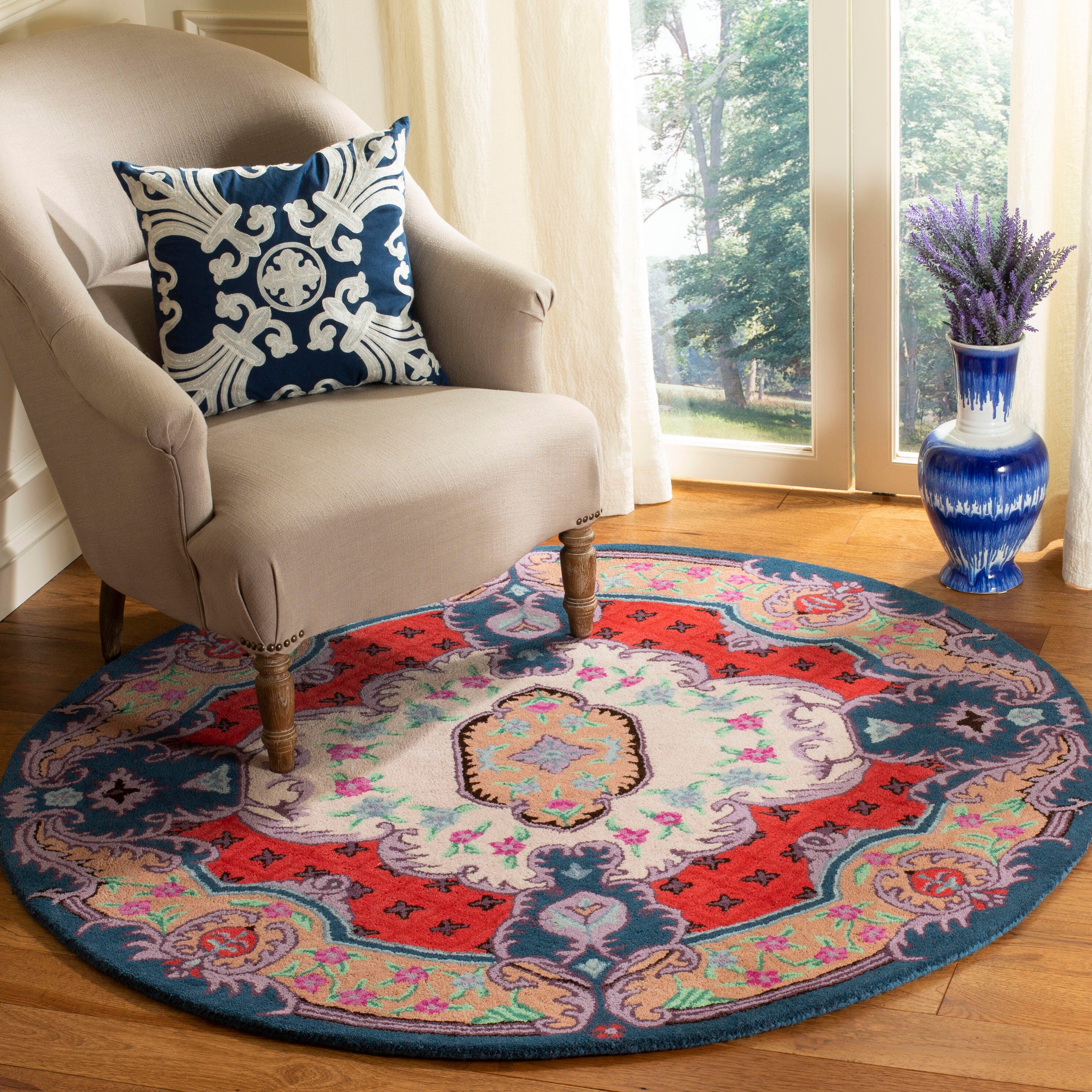 Safavieh Bellagio 5' X 5' Round Area Rug, Ivory/Pink, rollover