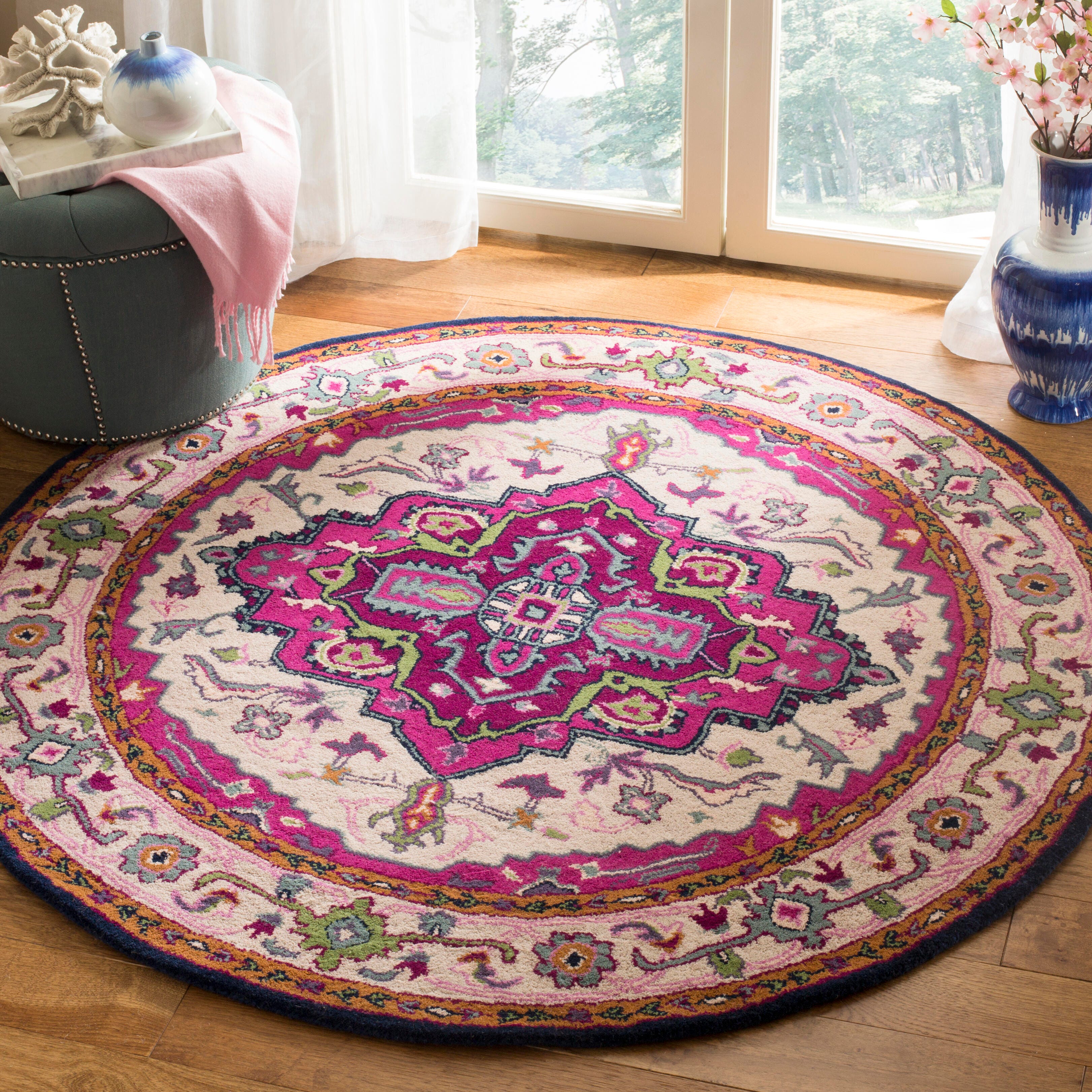 Safavieh Bellagio 5' X 5' Round Area Rug, Ivory/Pink, large