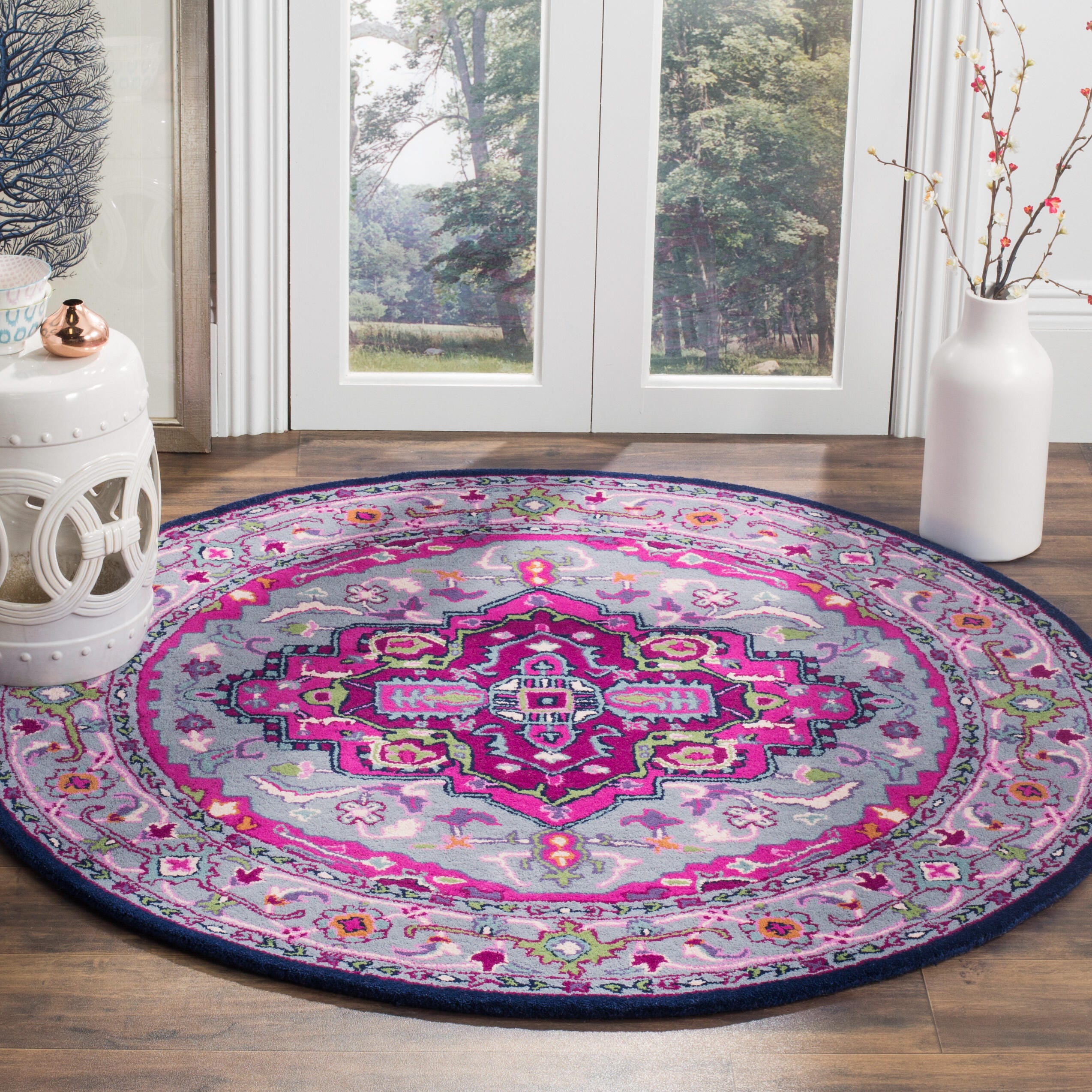 Safavieh Bellagio 5' X 5' Round Area Rug, Gray/Pink, rollover