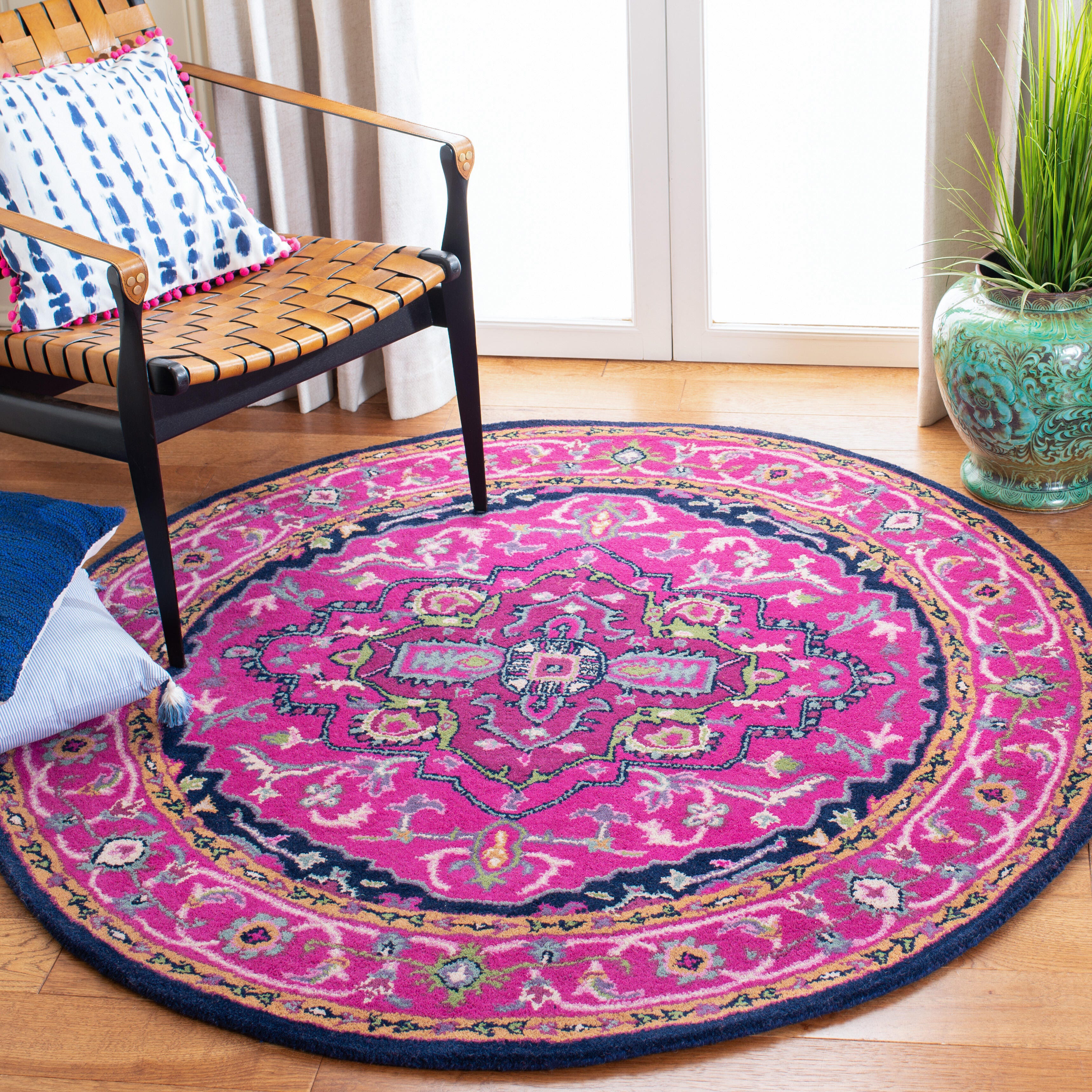 Safavieh Bellagio 5' X 5' Round Area Rug, Pink/Navy, large