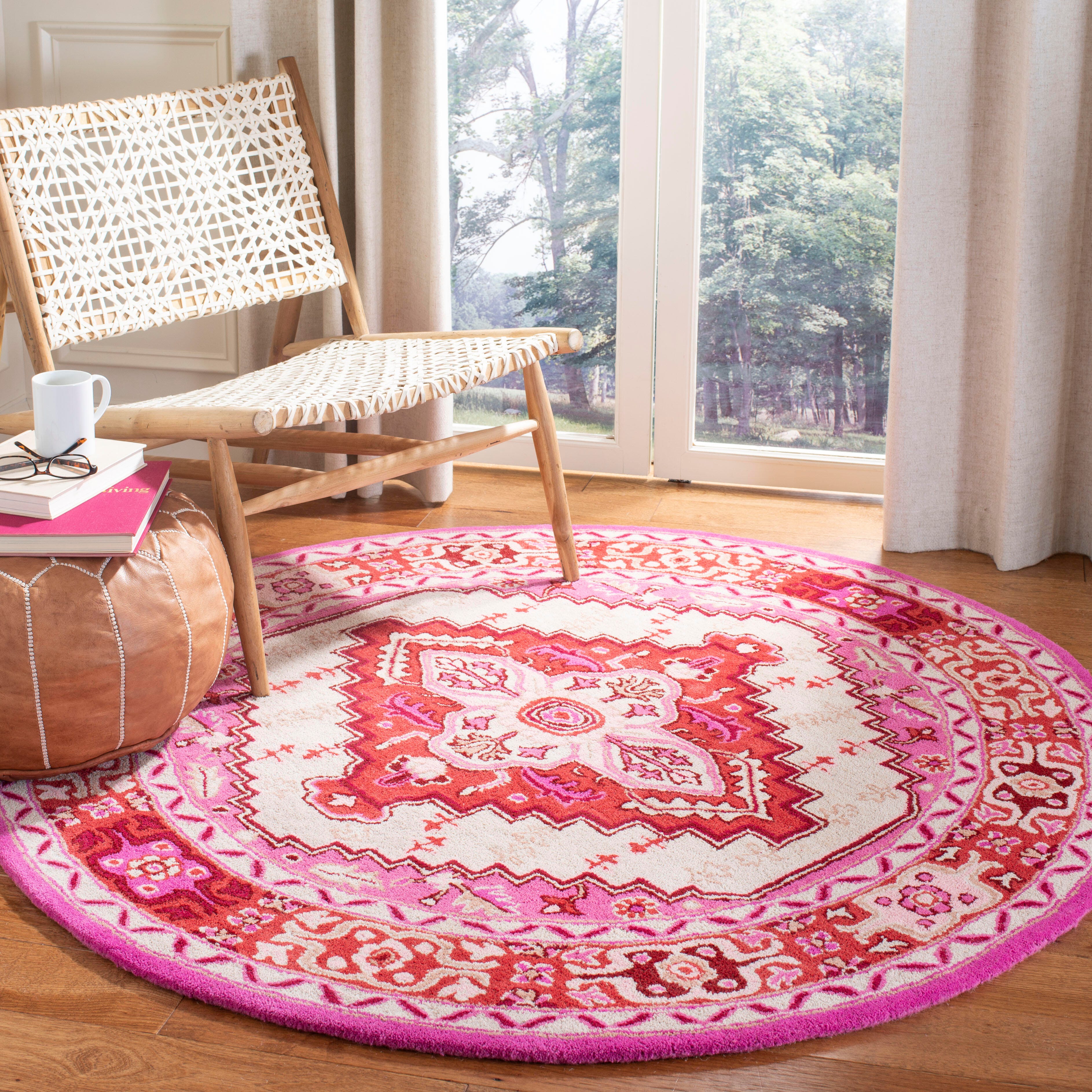 Safavieh Bellagio 5' X 5' Round Area Rug, Red Pink/Ivory, rollover
